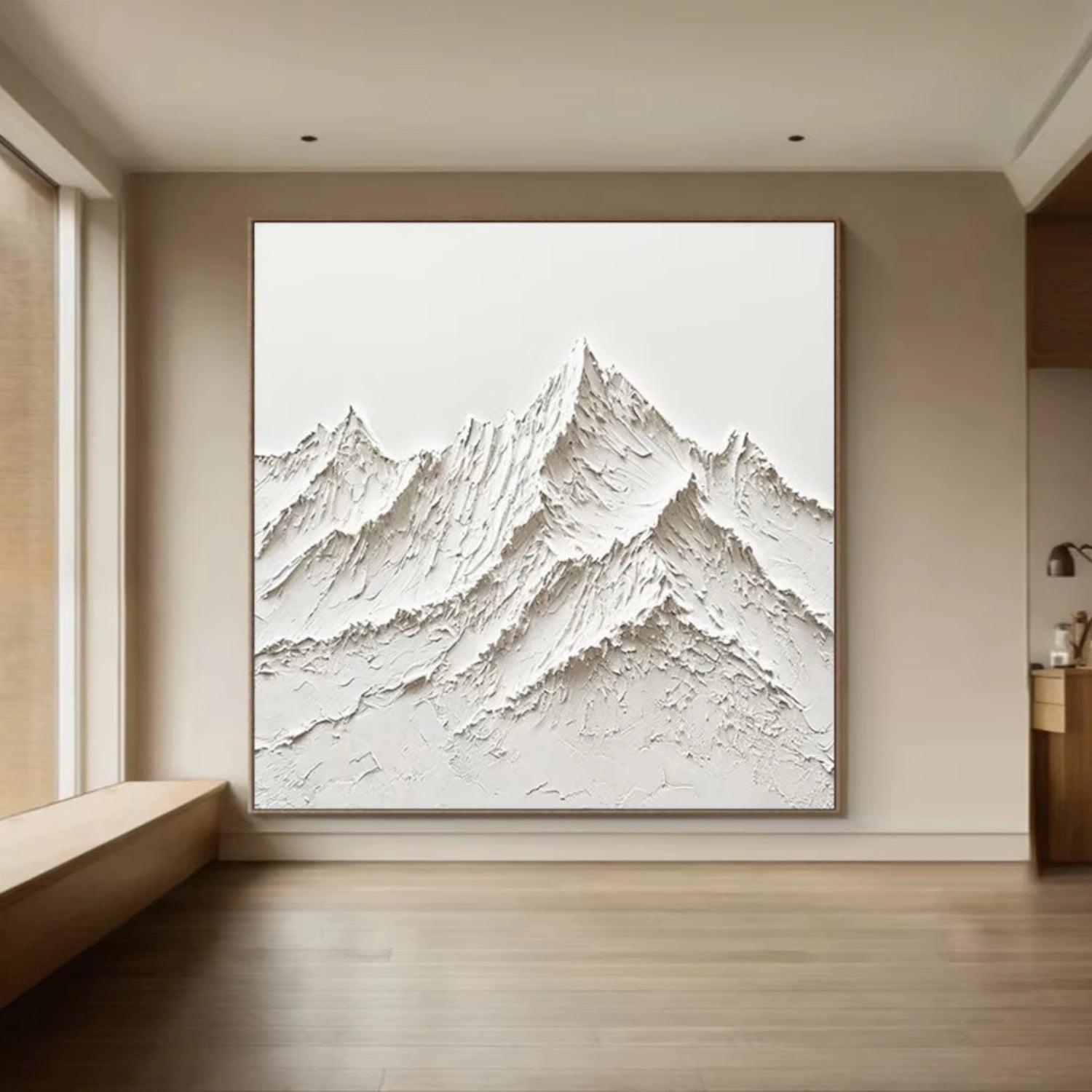 White Minimalistic Mountain Textured Art #MM204