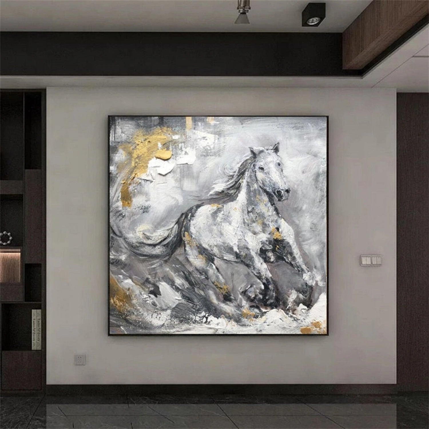 Black and White Horse Abstract Animal Wall Art #AL063