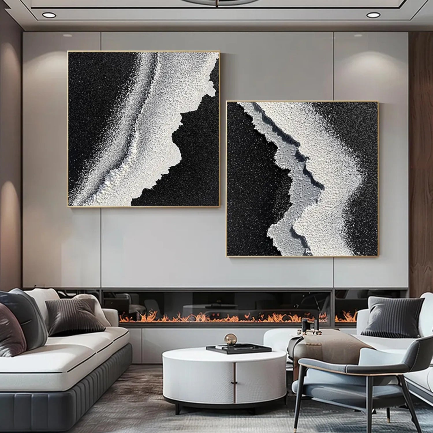 Black and White Minimalist Textured Canvas Art Set of 2 #MZ118
