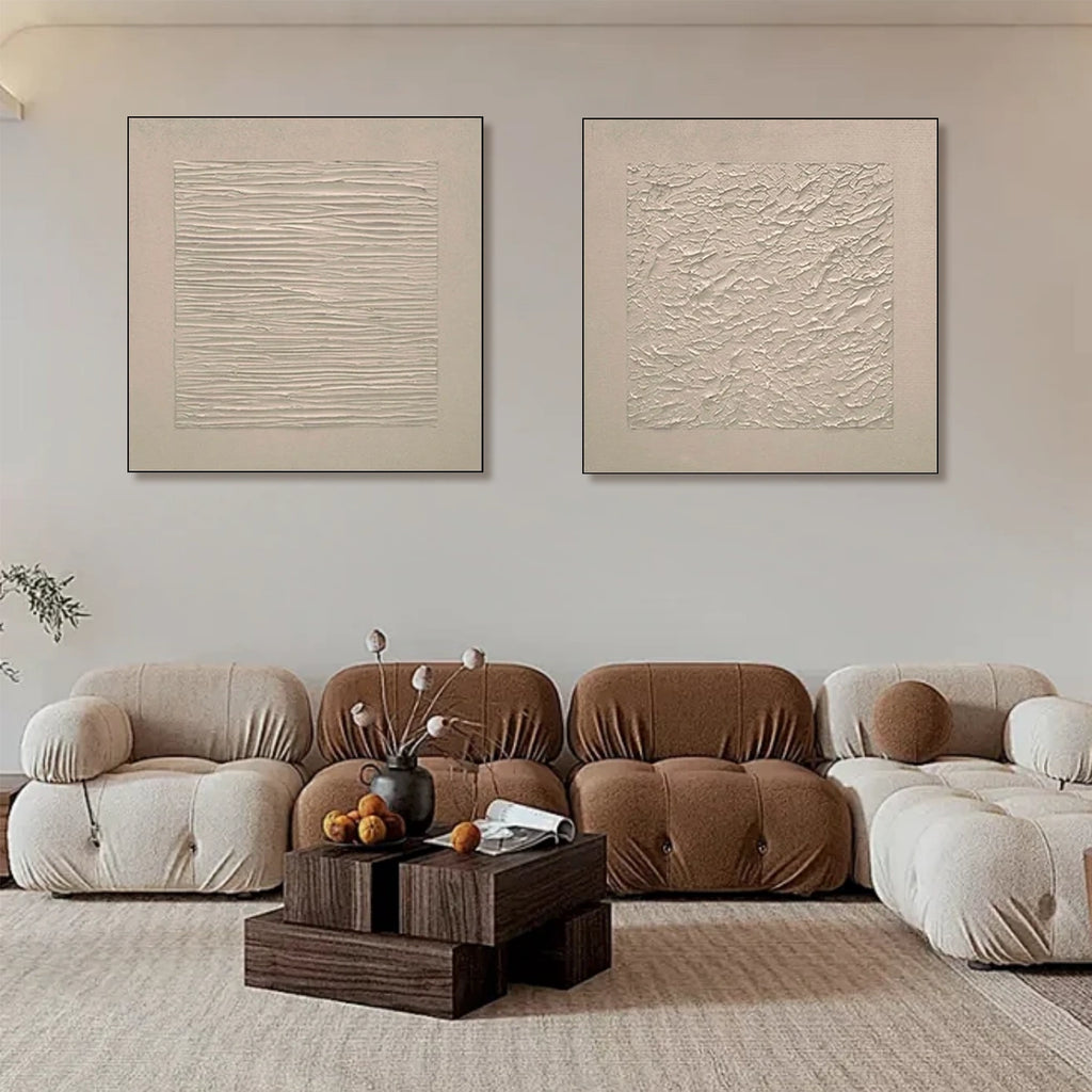 Beige Minimalist Textured Canvas Art Set of 2 #MZ105