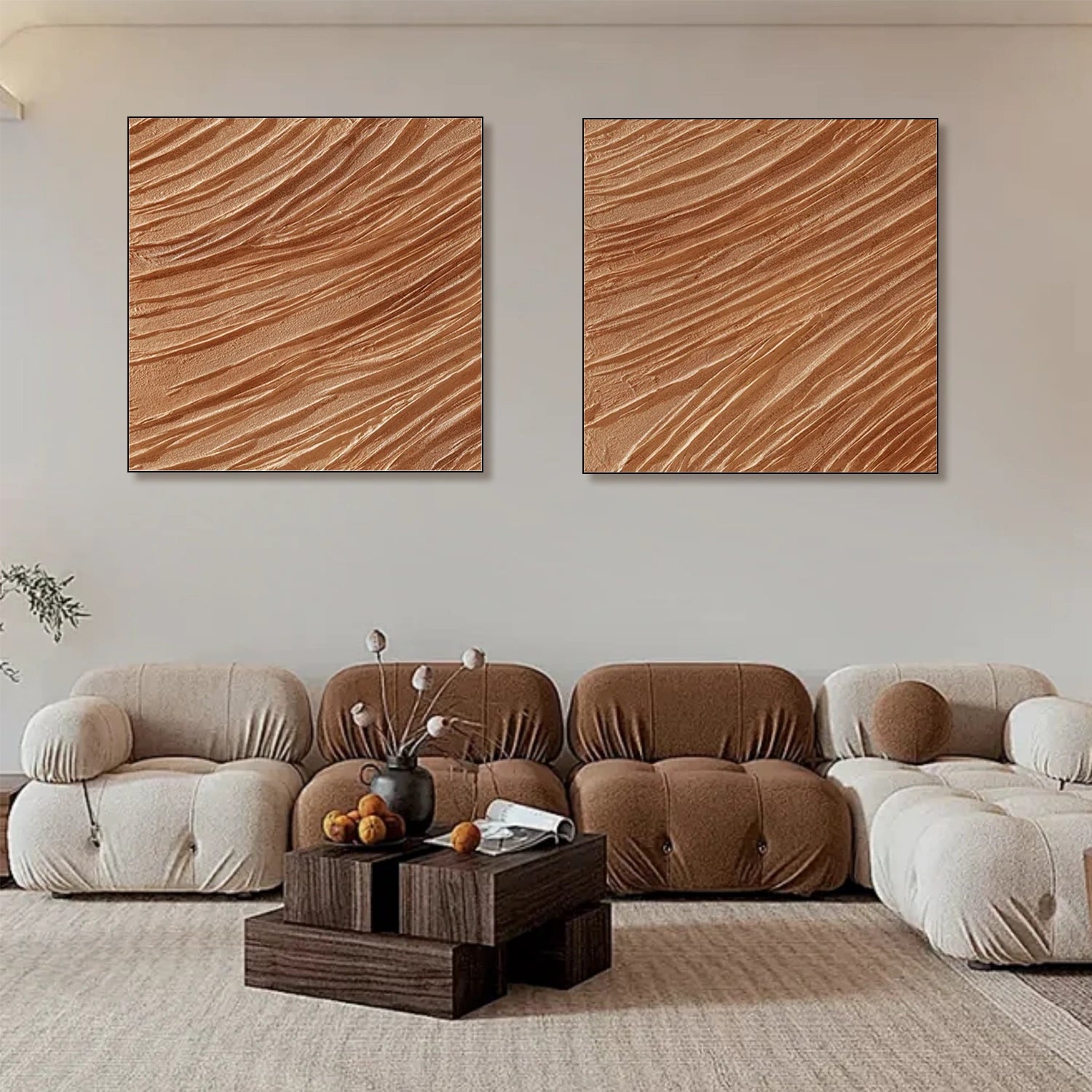 Brown Minimalist Textured Canvas Art Set of 2 #MZ107