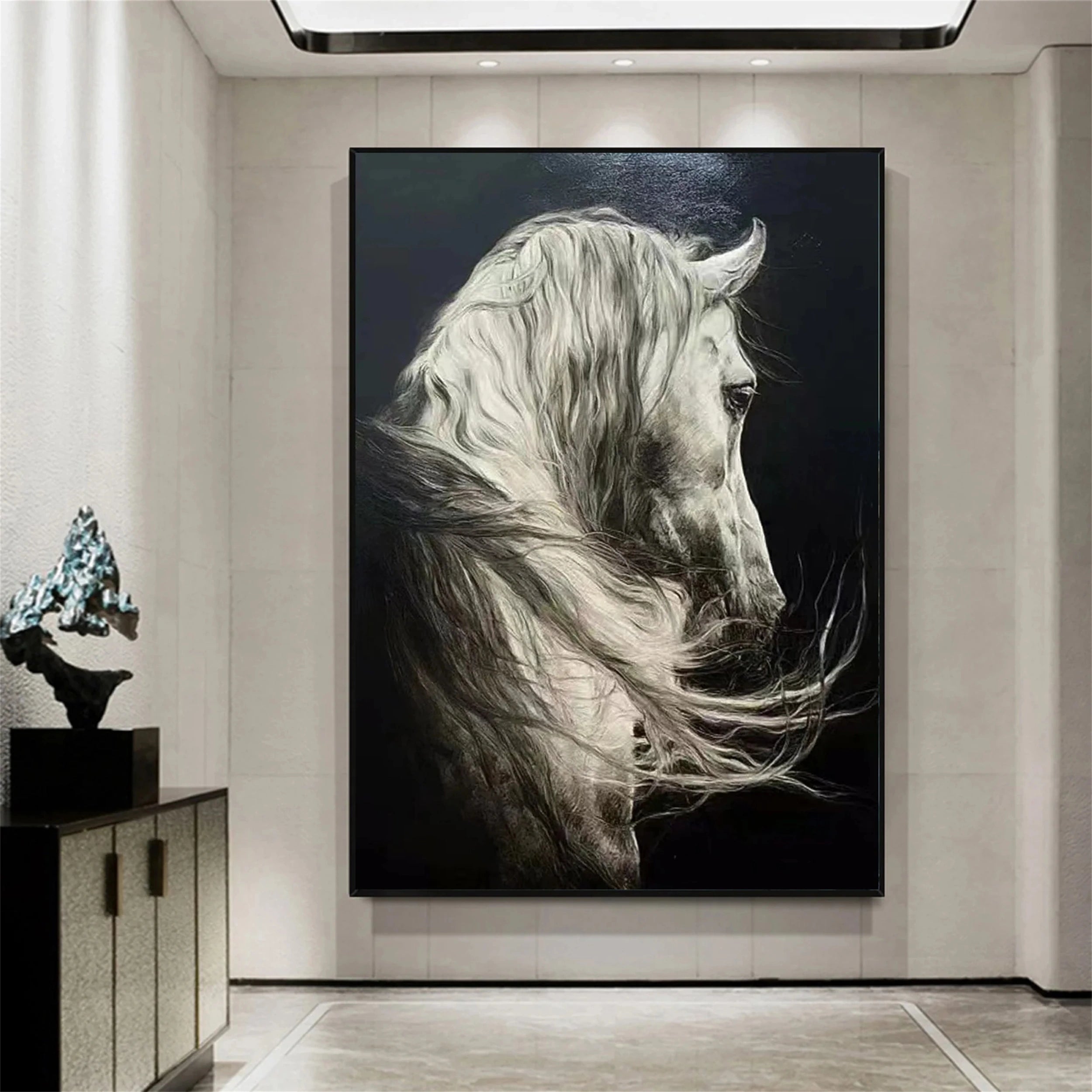 White And Black Horse Abstract Animal Wall Art #AL050