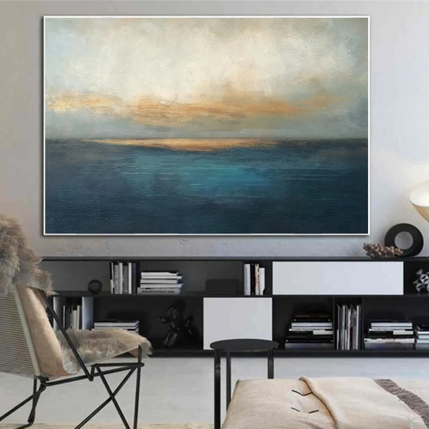 Blue and Gold Abstract Canvas Art #WS901