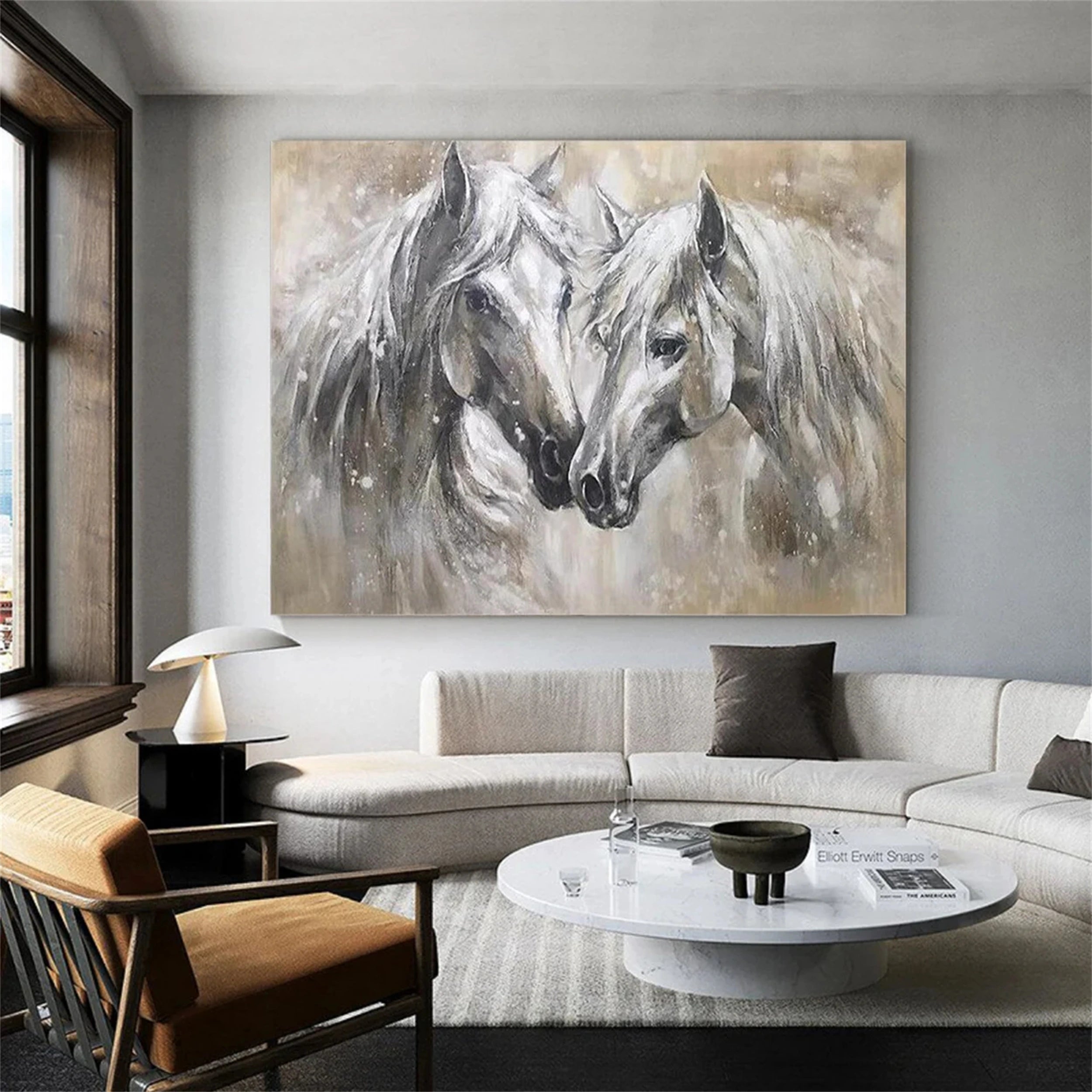 White and Black Horse Abstract Animal Wall Art #AL046