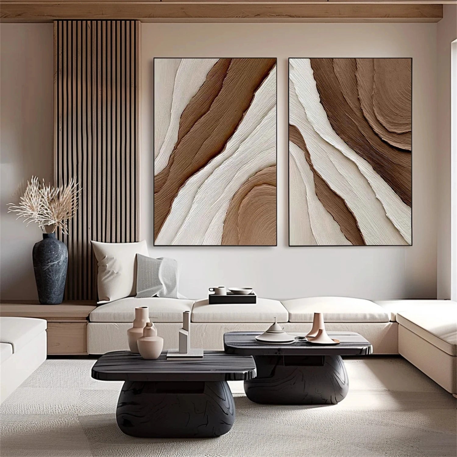 Minimalist Brown & Beige Art  Set of 2 #MB012