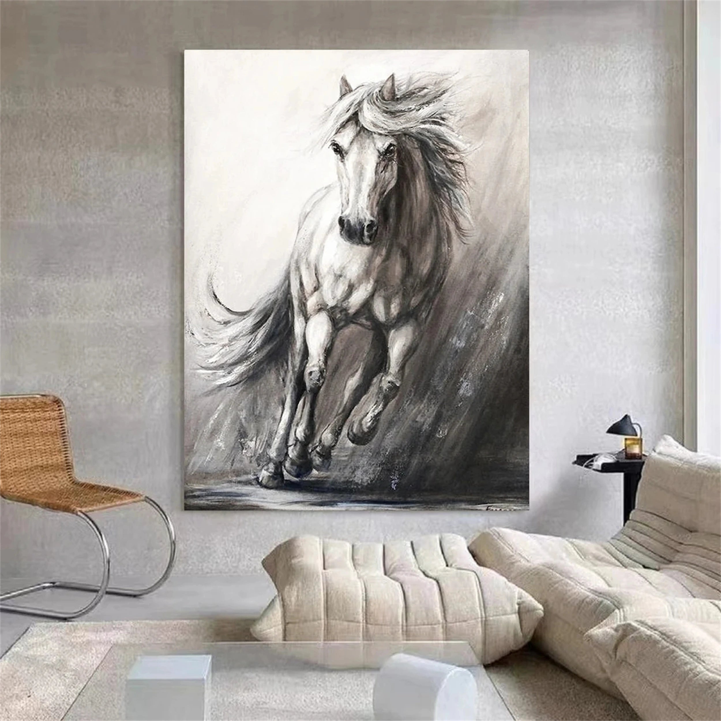 White And Black Horse Abstract Animal Wall Art #AL048