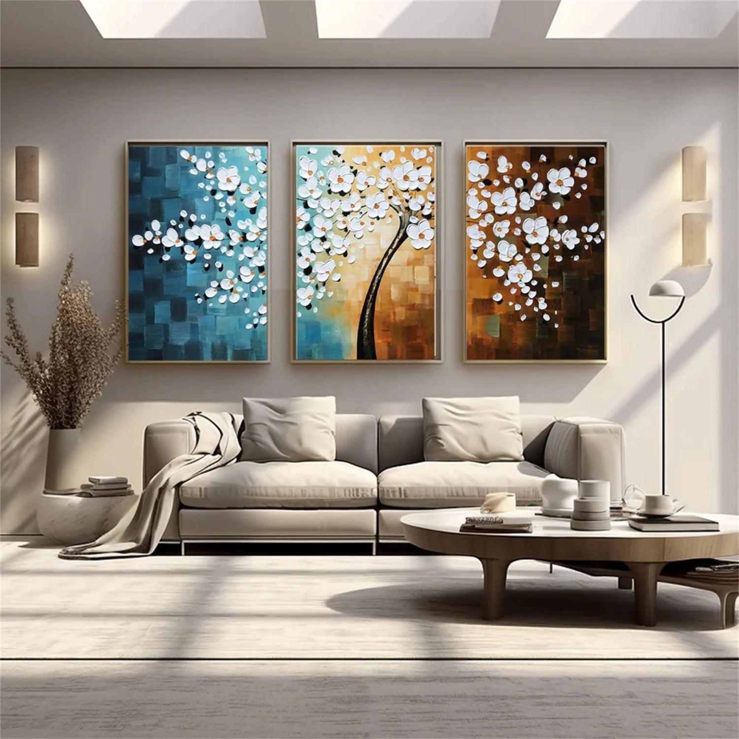 Colorful Flower & Tree Abstract Textured Wall Art Set of 3#ML051