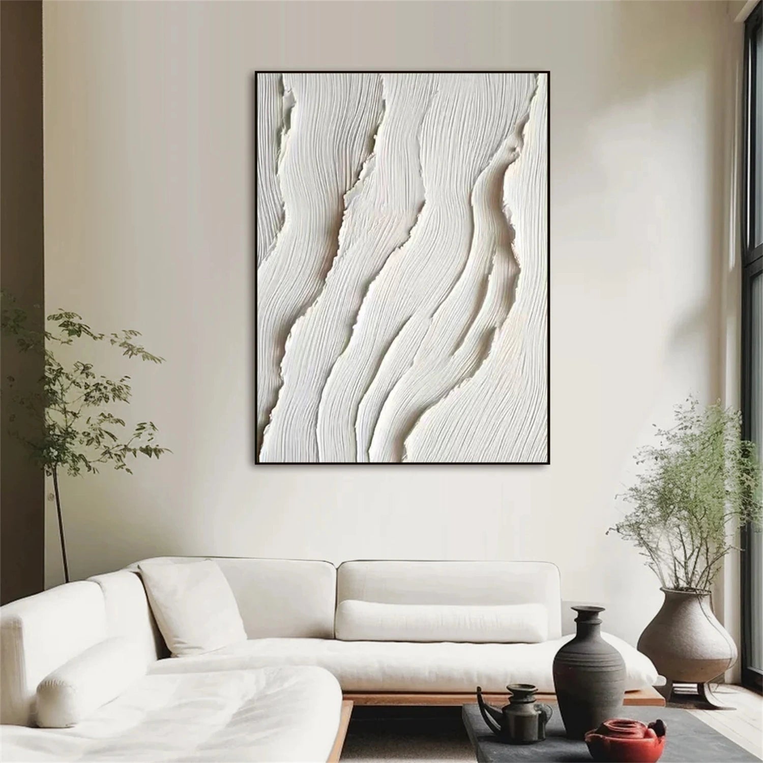 White Minimalist Textured Canvas Art #MM286