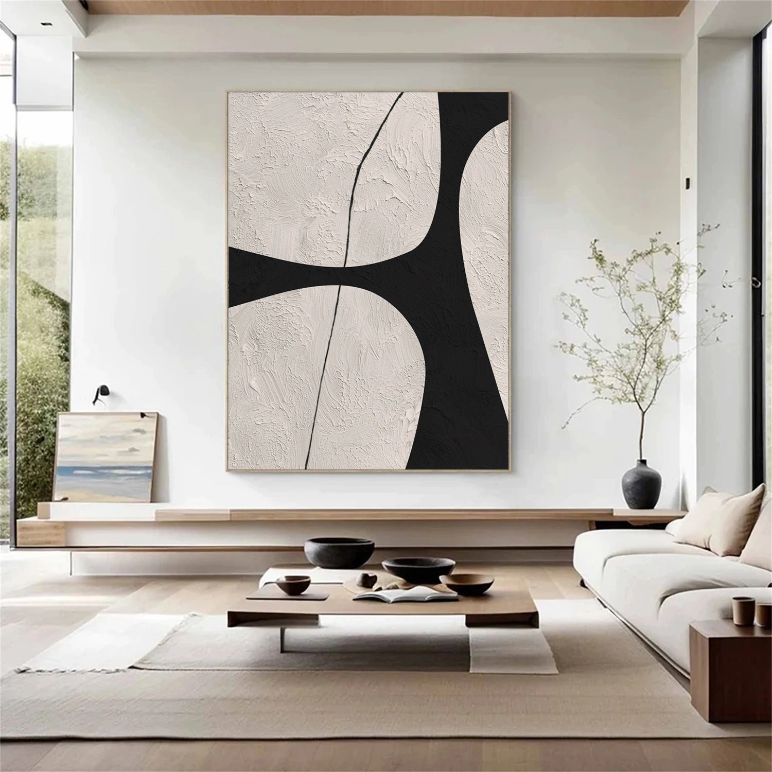 Beige & Black Abstract Textured Canvas Art #WS783