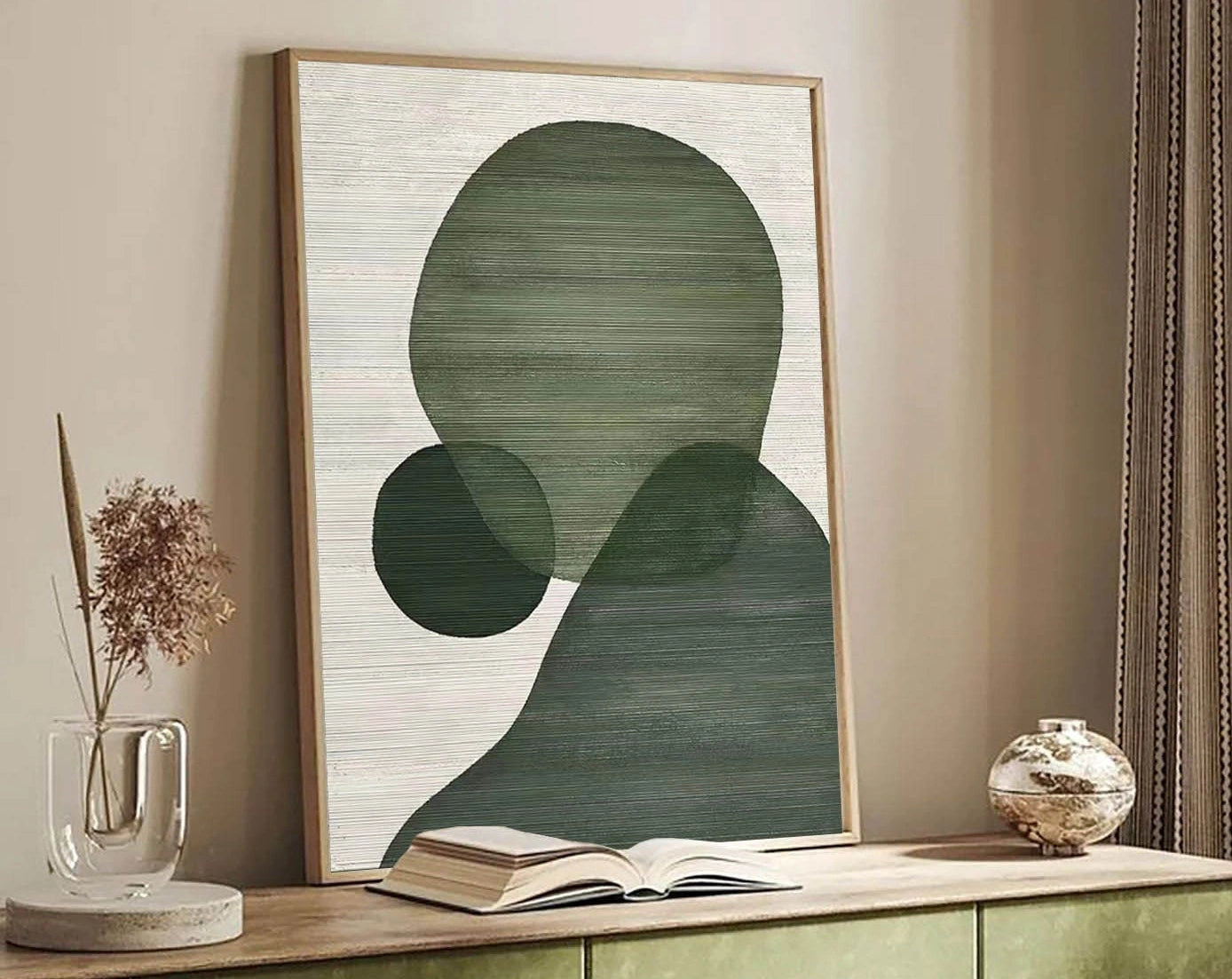 Green Boho Abstract Painting On Canvas Minimalist Textured Wall Art Modern Home Decor