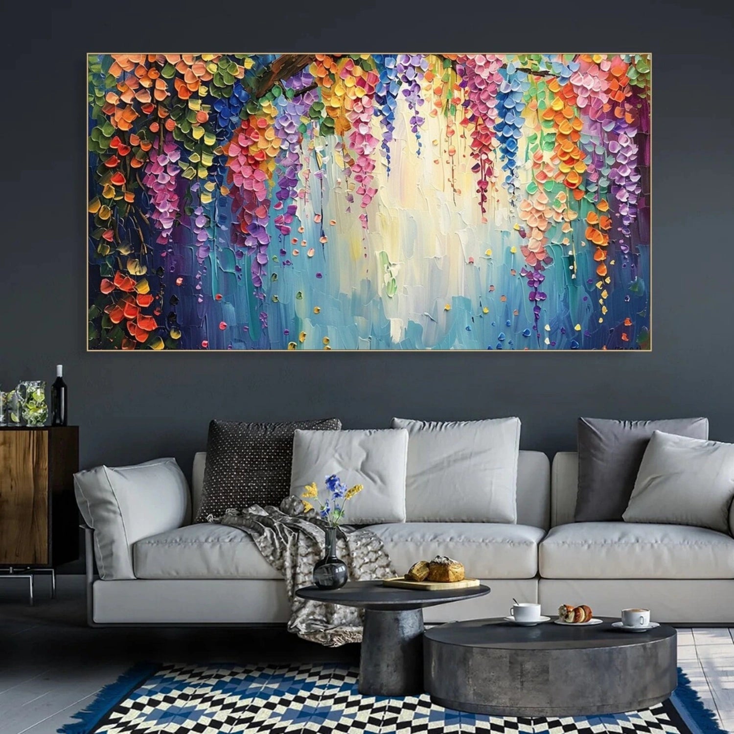 Colorful Flower & Tree Abstract Textured Wall Art #ML068