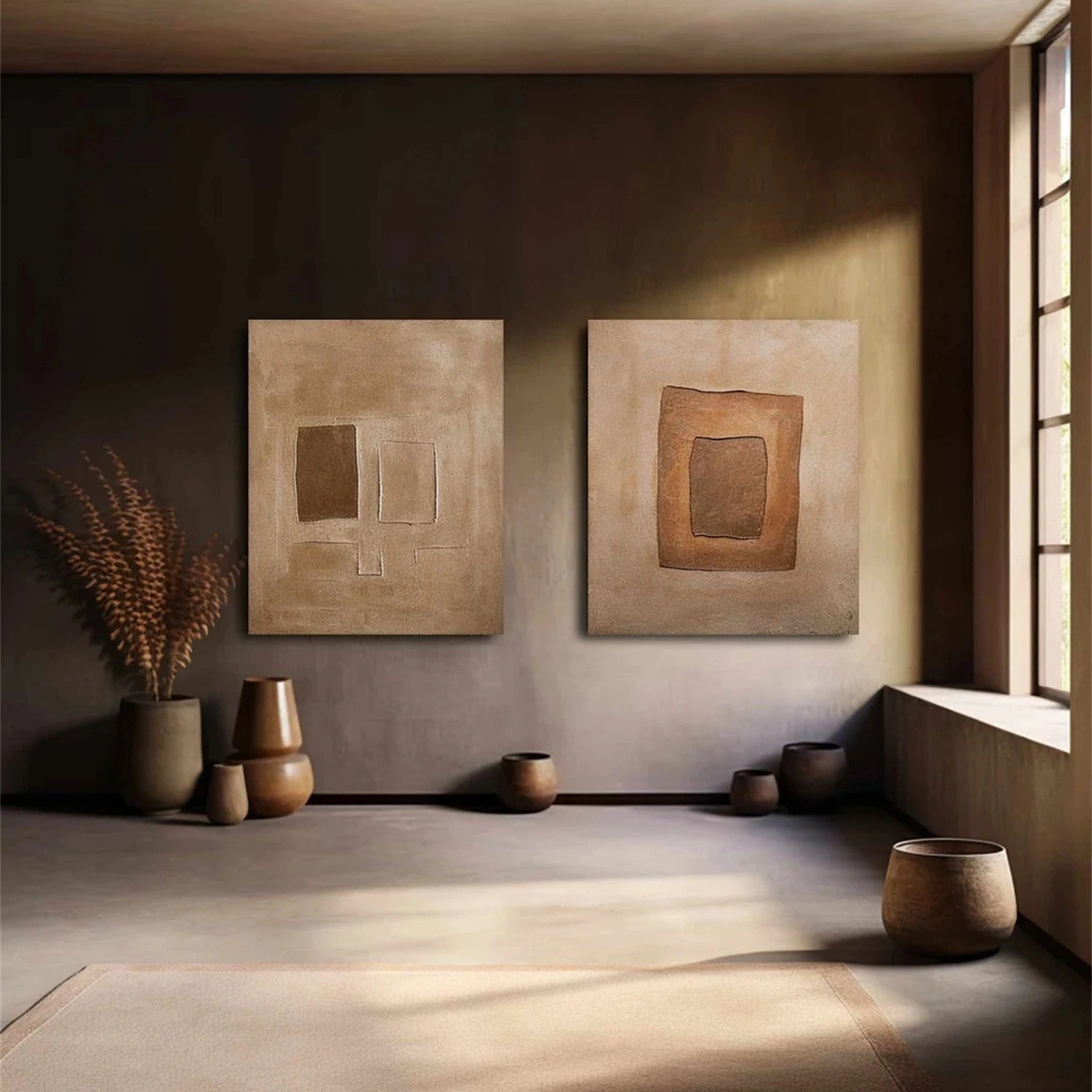 Minimalist Brown & Beige Art  Set of 2 #MB018