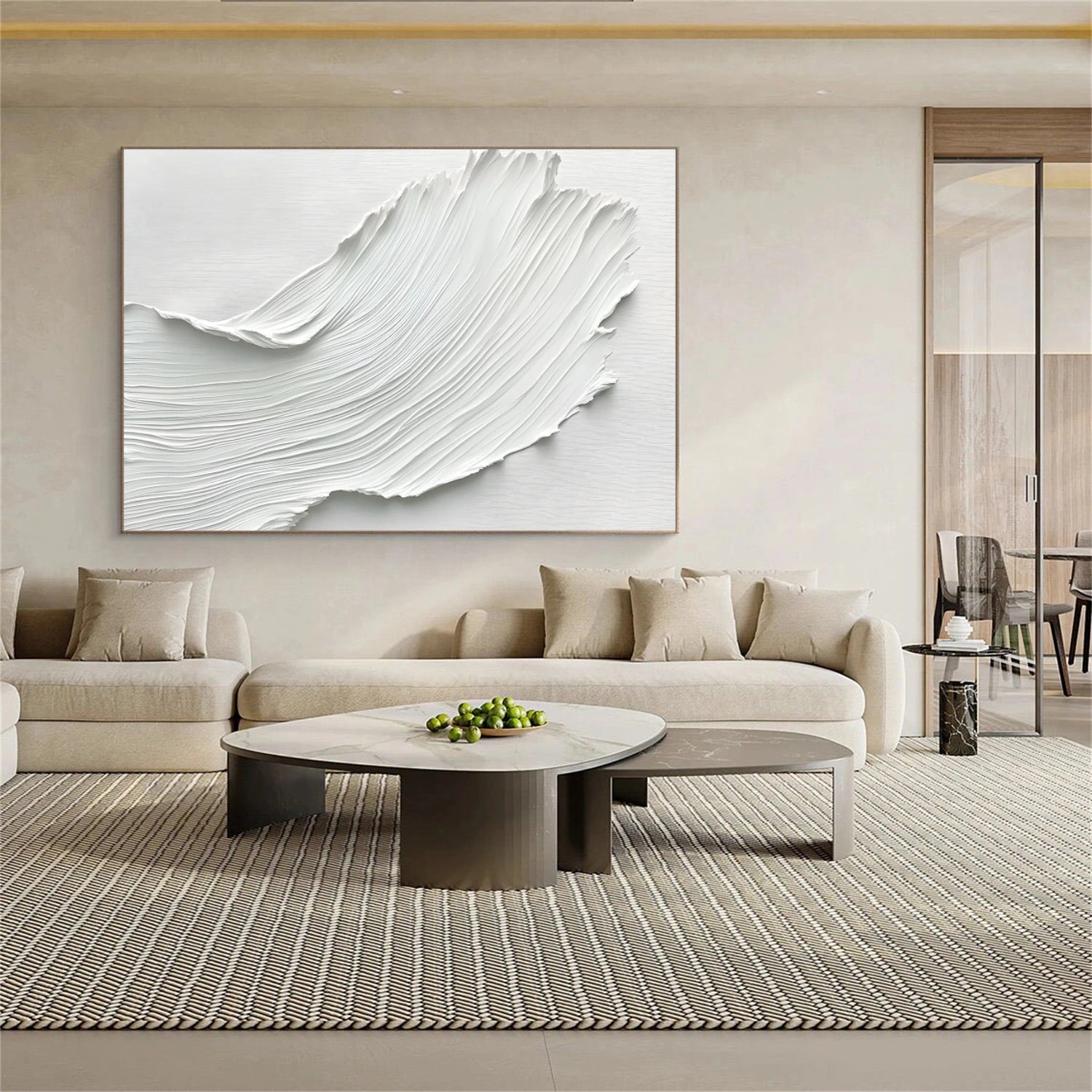 White Minimalist Textured Canvas Art #MM266