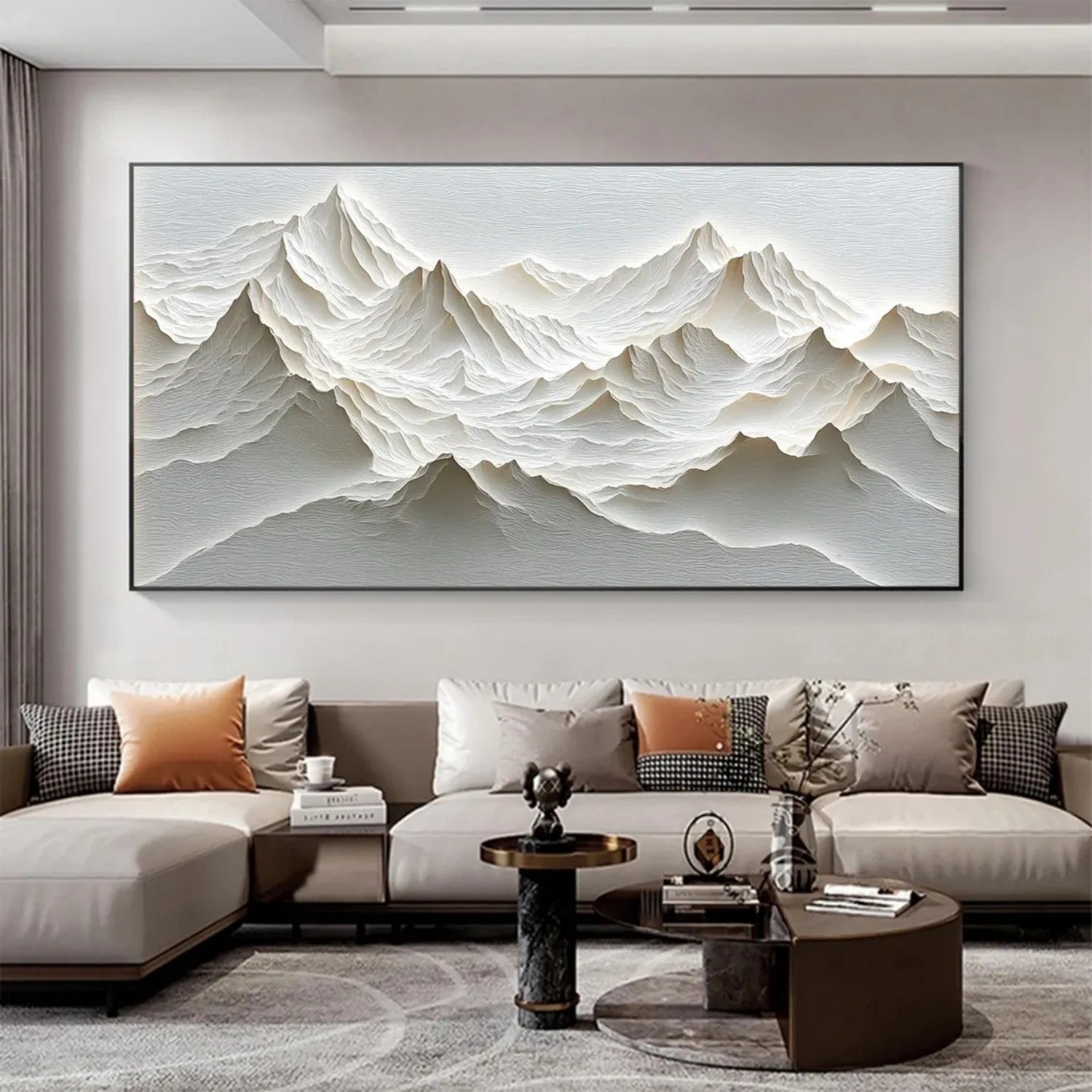 White Minimalistic Mountain Textured Art #MM210