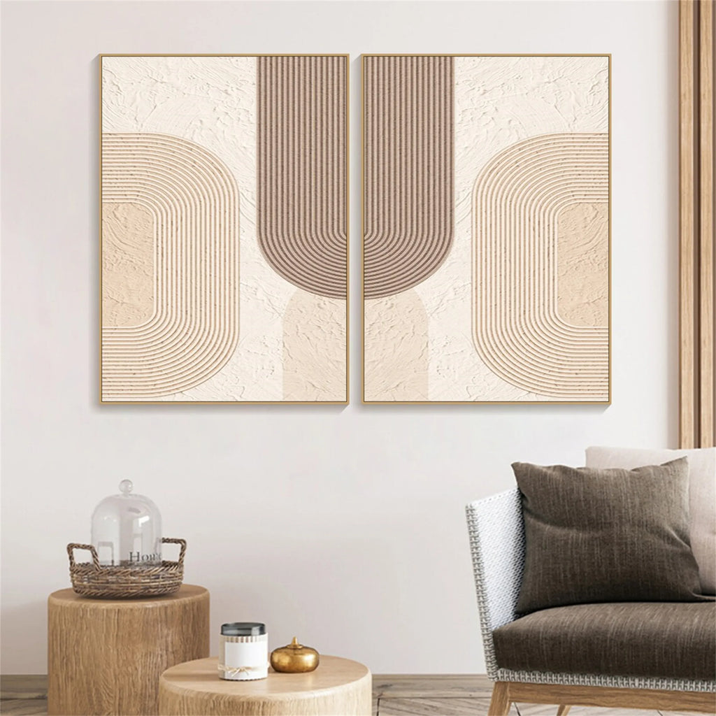 Geometric Wabi Sabi Set of 2 | Black & Beige Abstract Canvas