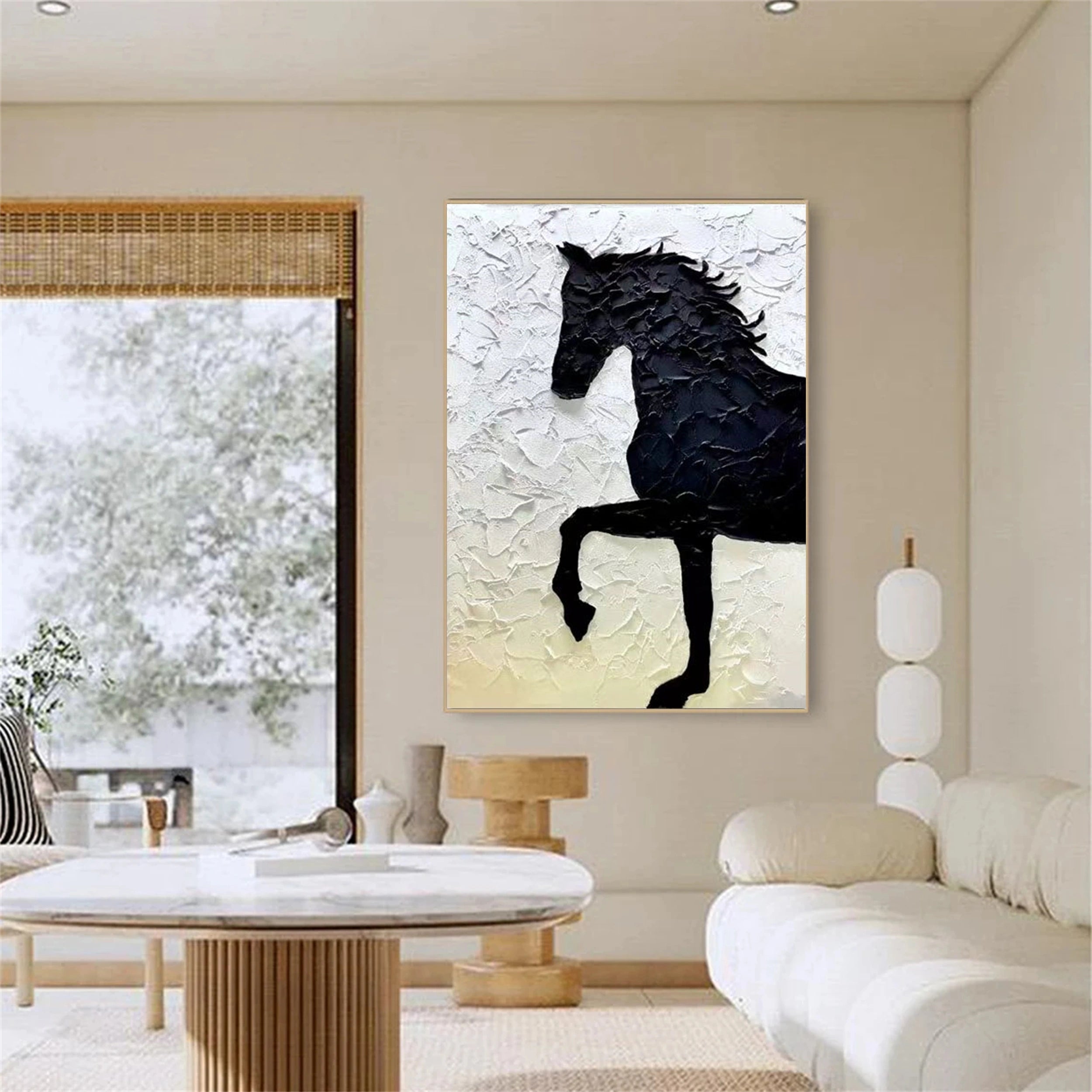 White And Black Horse Abstract Animal Wall Art #AL015