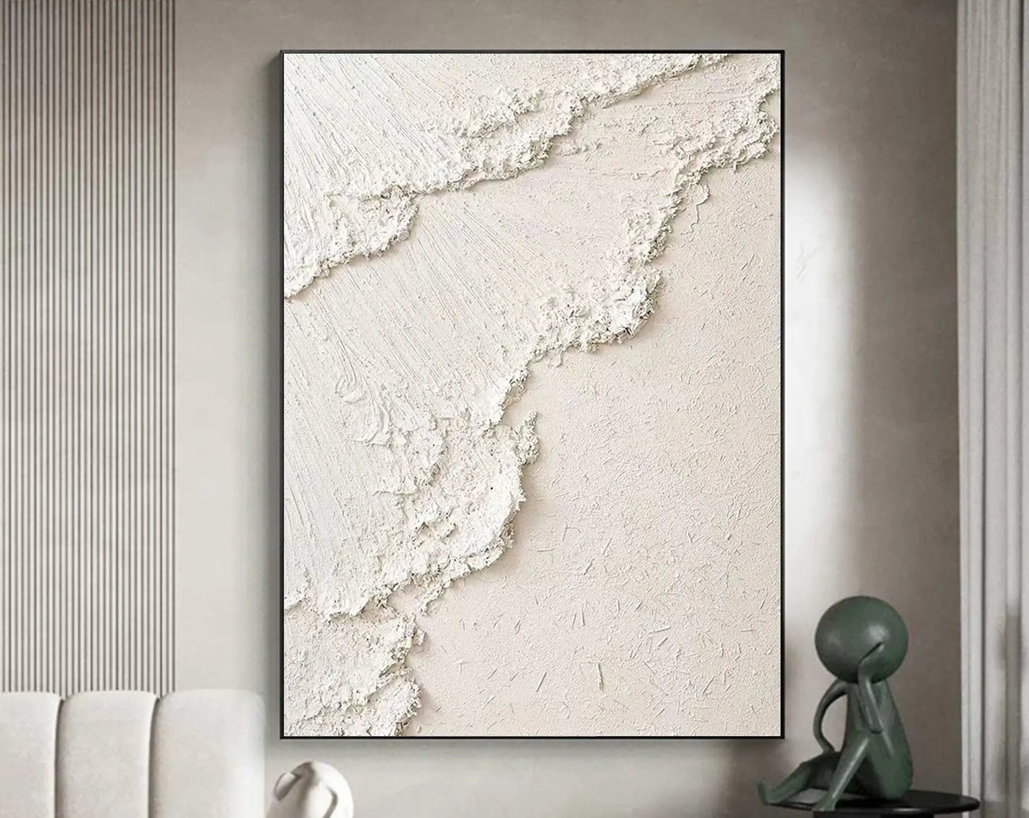 White Ocean Waves Plaster Wall Art, Large Surf Minimalist Painting For Living Room