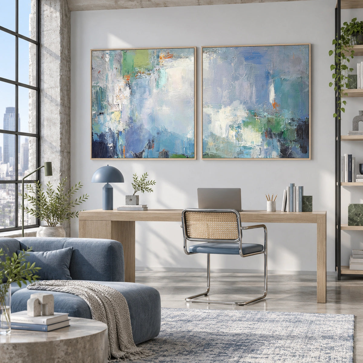 Blue Abstract Canvas Art Set of 2 #WS1153