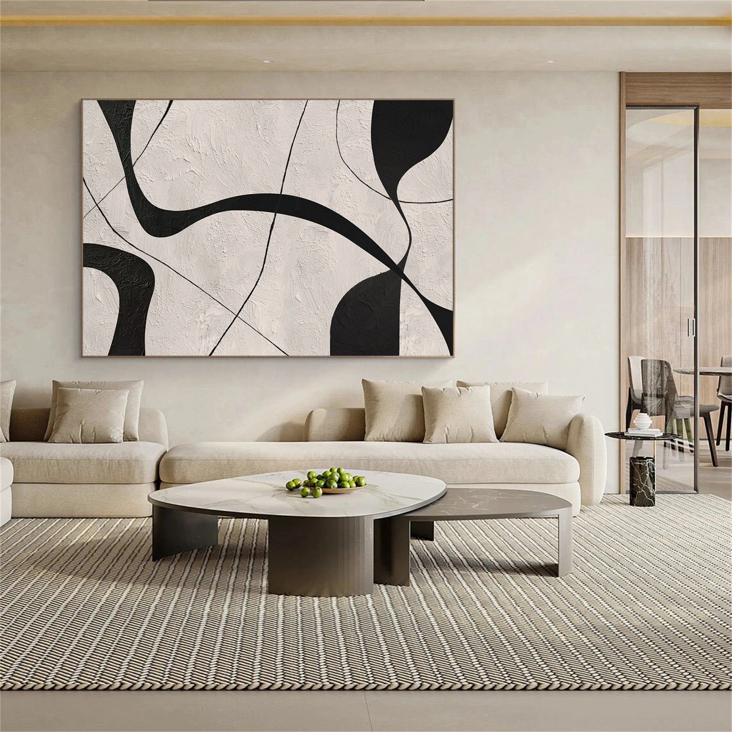 Beige & Black Abstract Textured Canvas Art #WS785