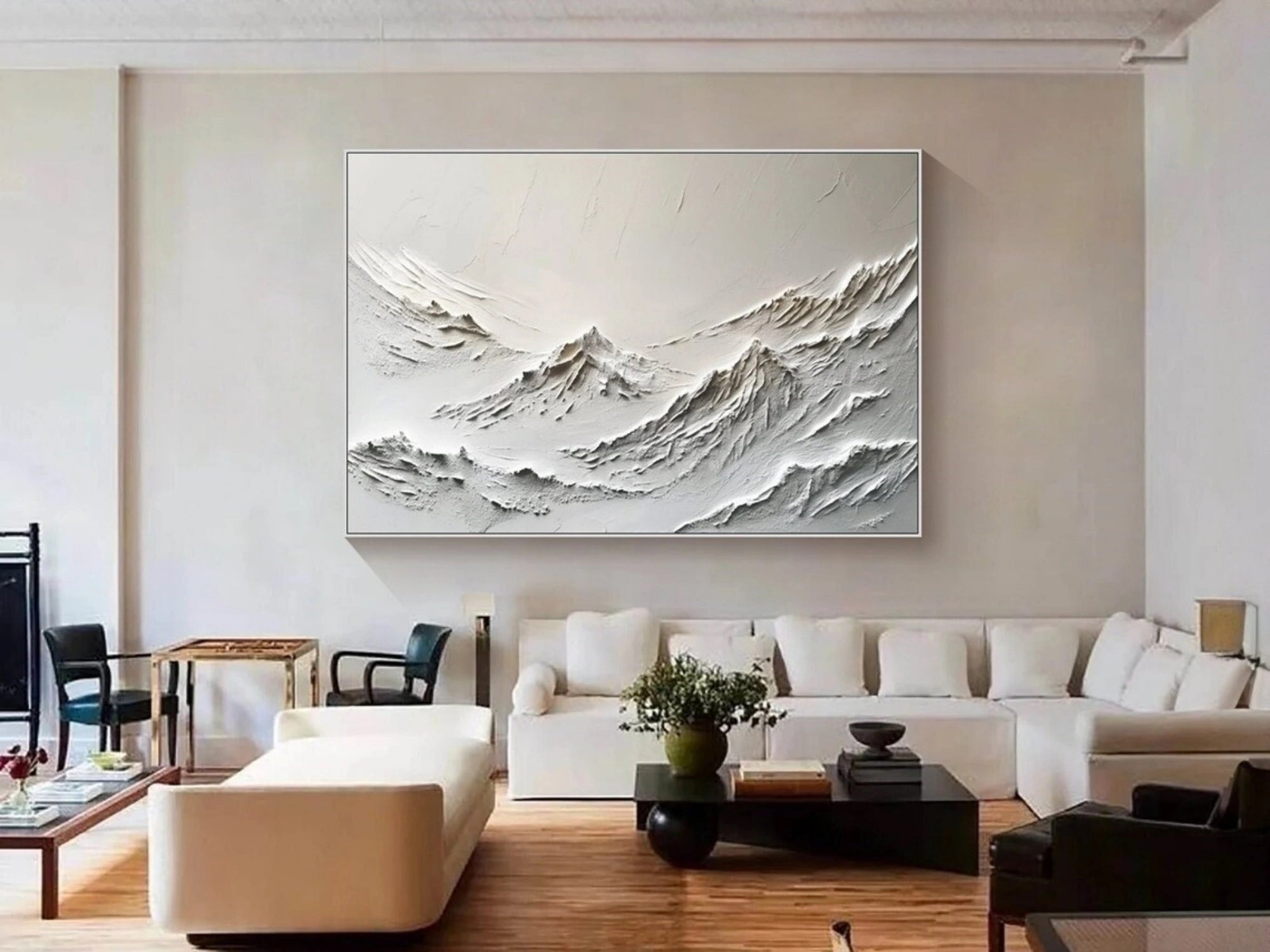 White Minimalistic Mountain Textured Art #MM207