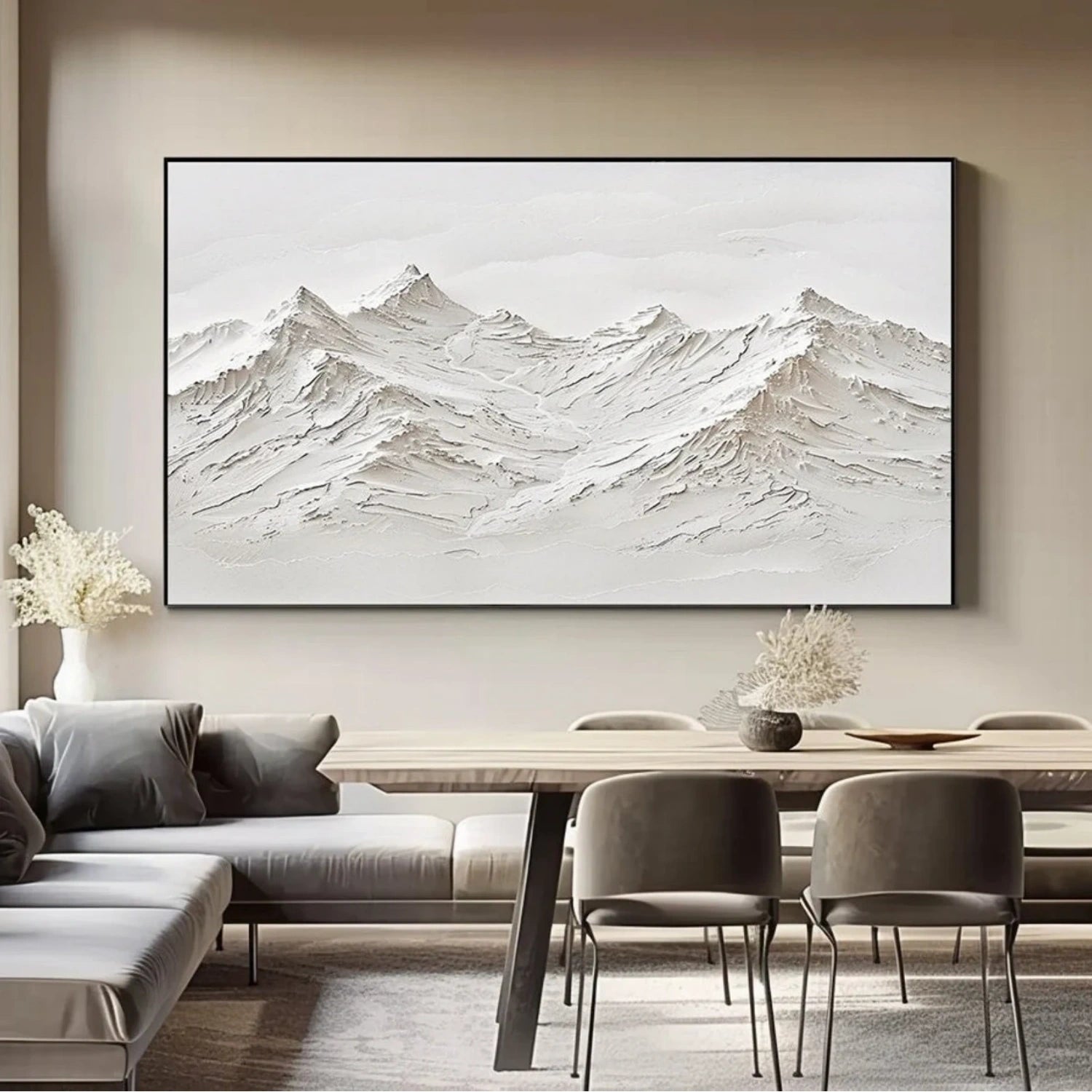 White Minimalistic Mountain Textured Art #MM206