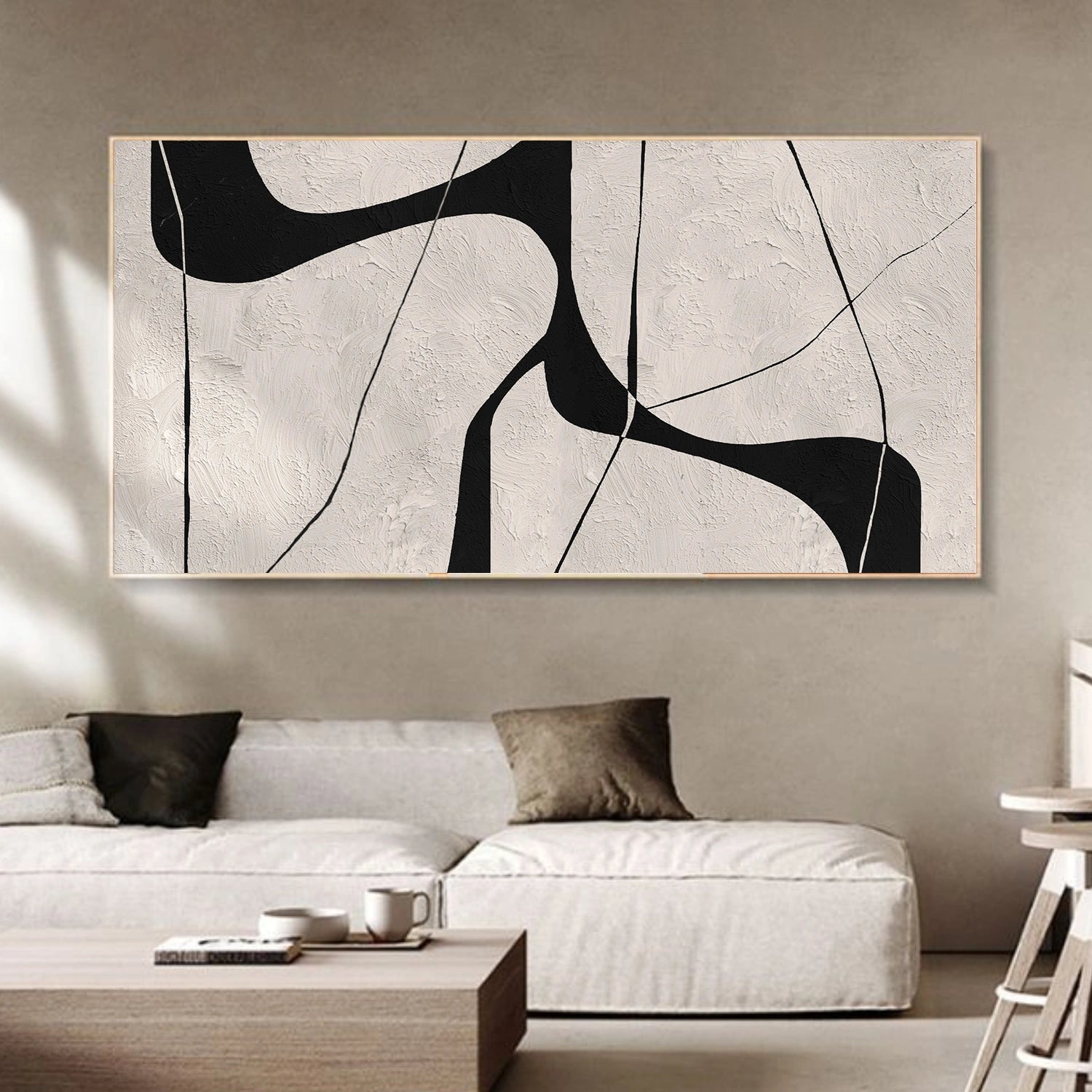 Beige & Black Abstract Textured Canvas Art #WS786