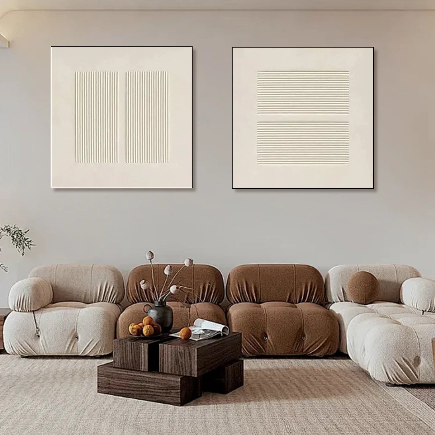 Beige Minimalist Textured Canvas Art Set of 2 #MZ108