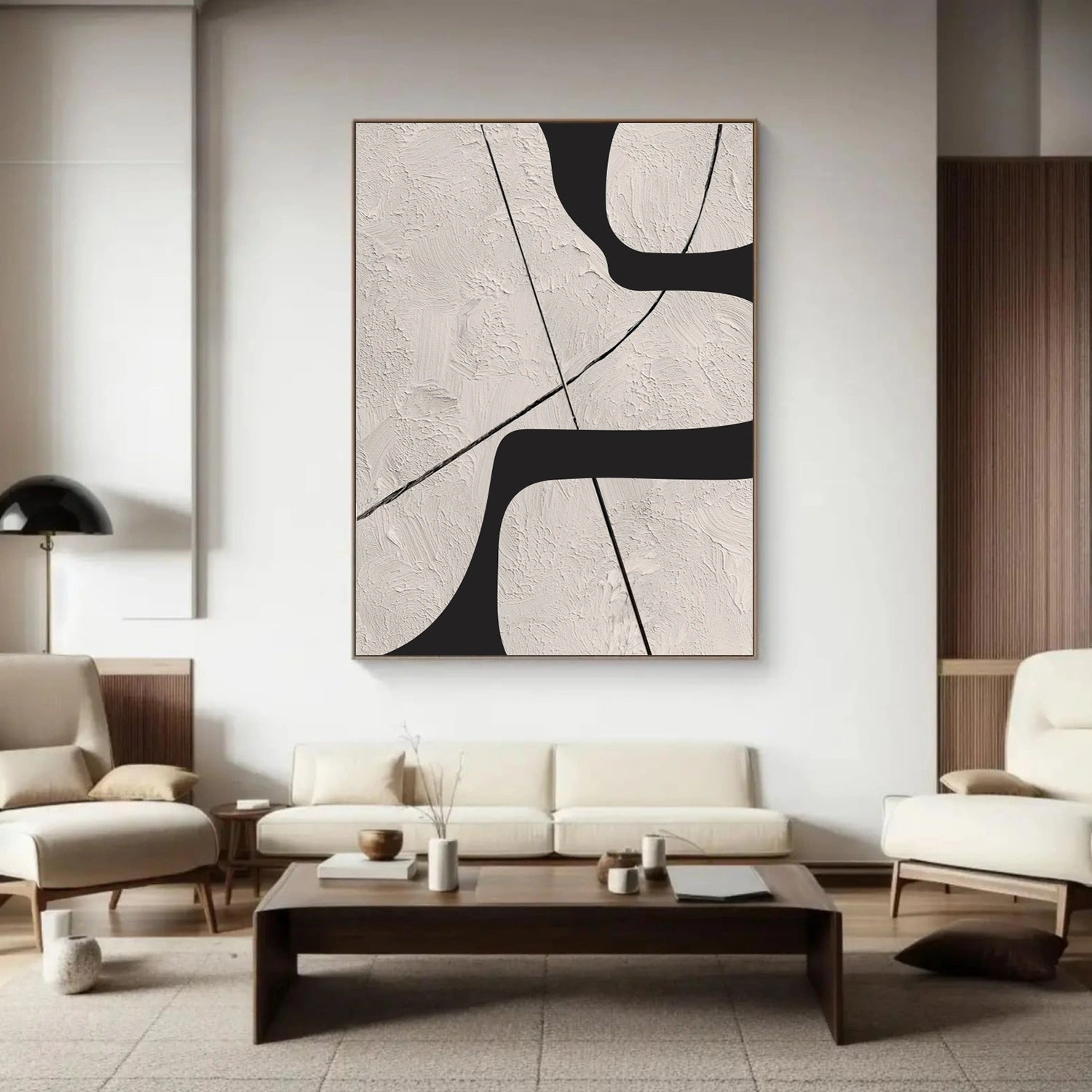 Beige & Black Abstract Textured Canvas Art #WS784