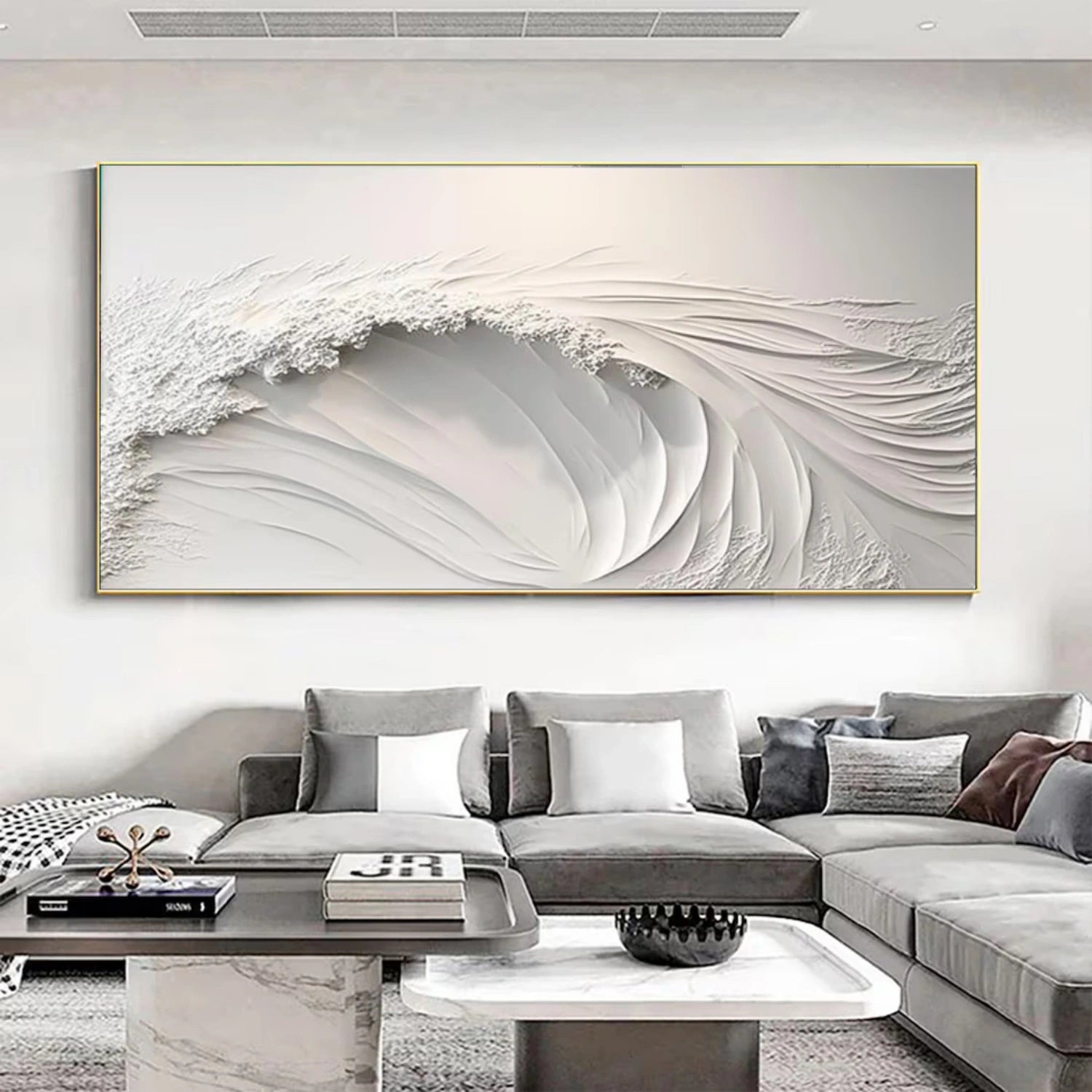 White Minimalistic Ocean Textured Art #MM216