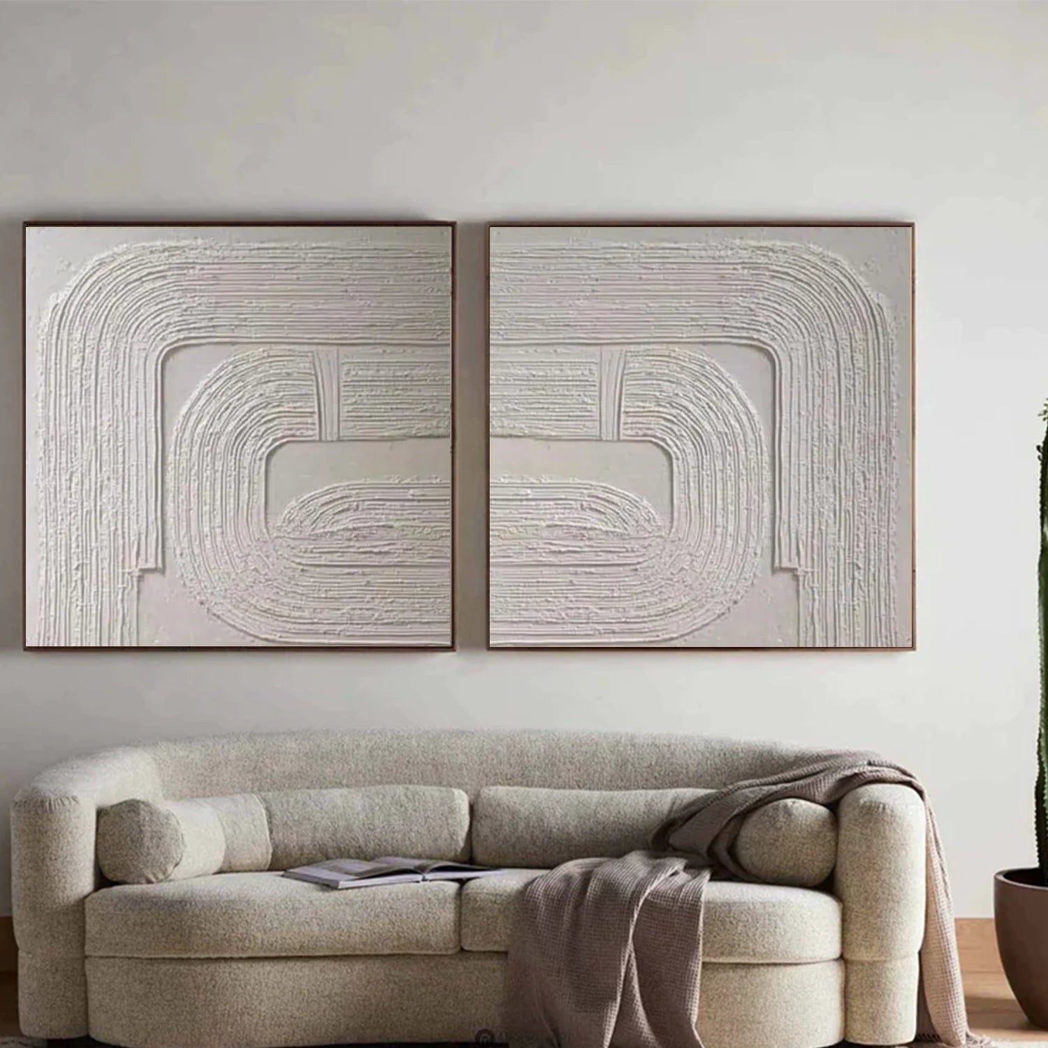 White Minimalist Textured Canvas Art Set of 2 #MZ116