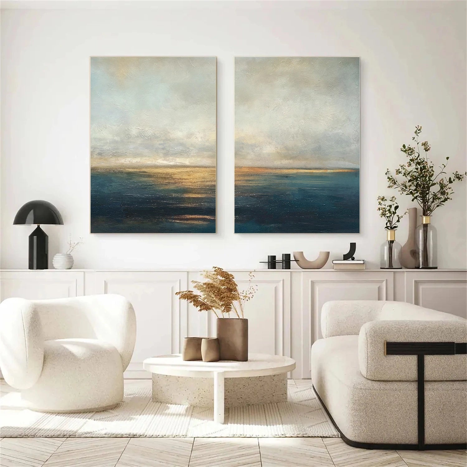 Blue and Gold Abstract Canvas Art Set of 2 #WS905