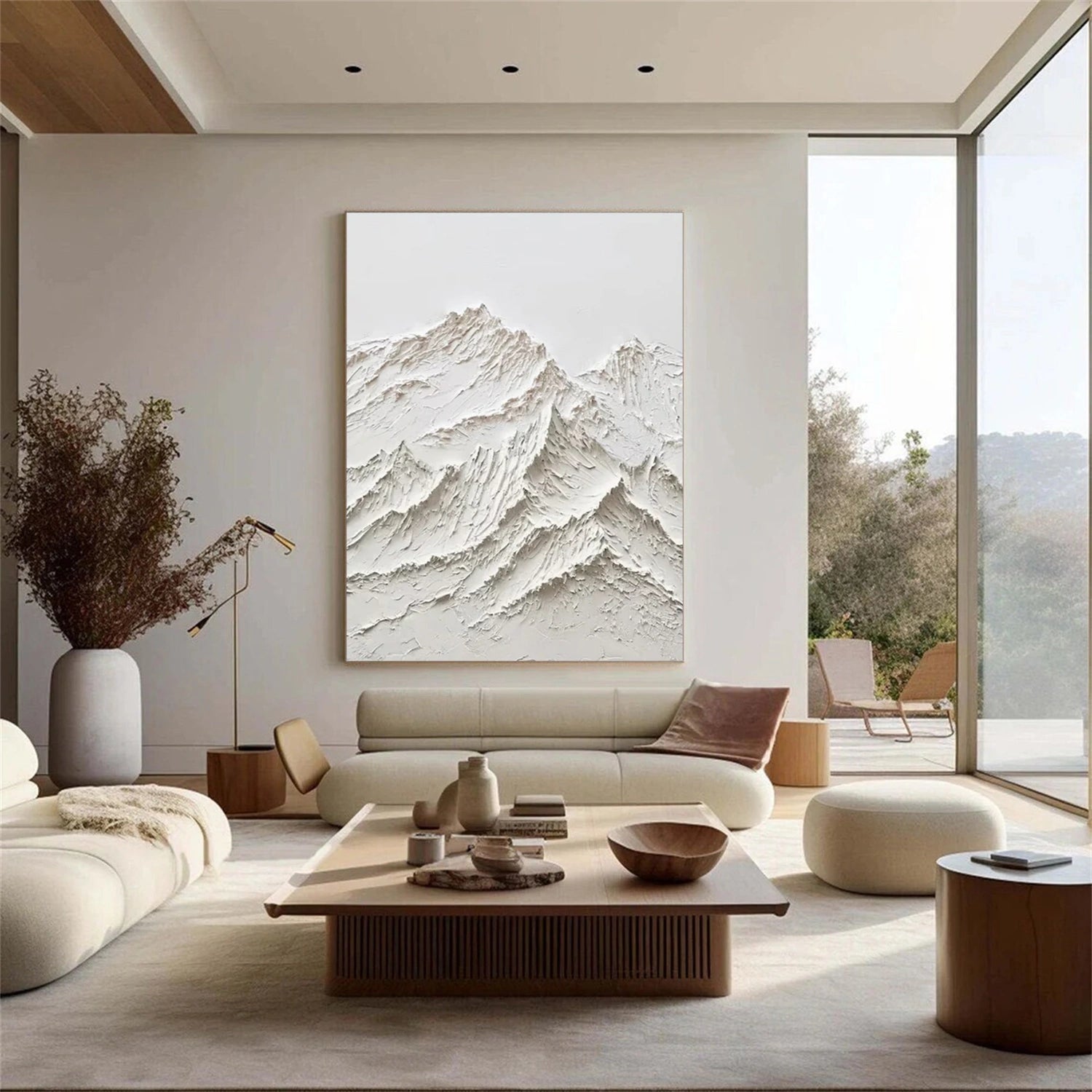 White Minimalistic Mountain Textured Art #MM209