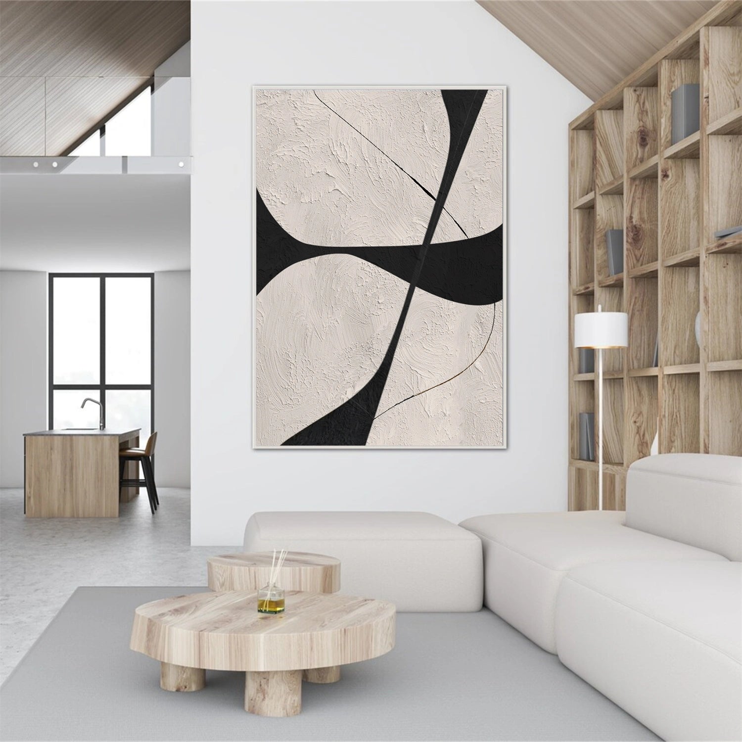 Beige & Black Abstract Textured Canvas Art #WS782
