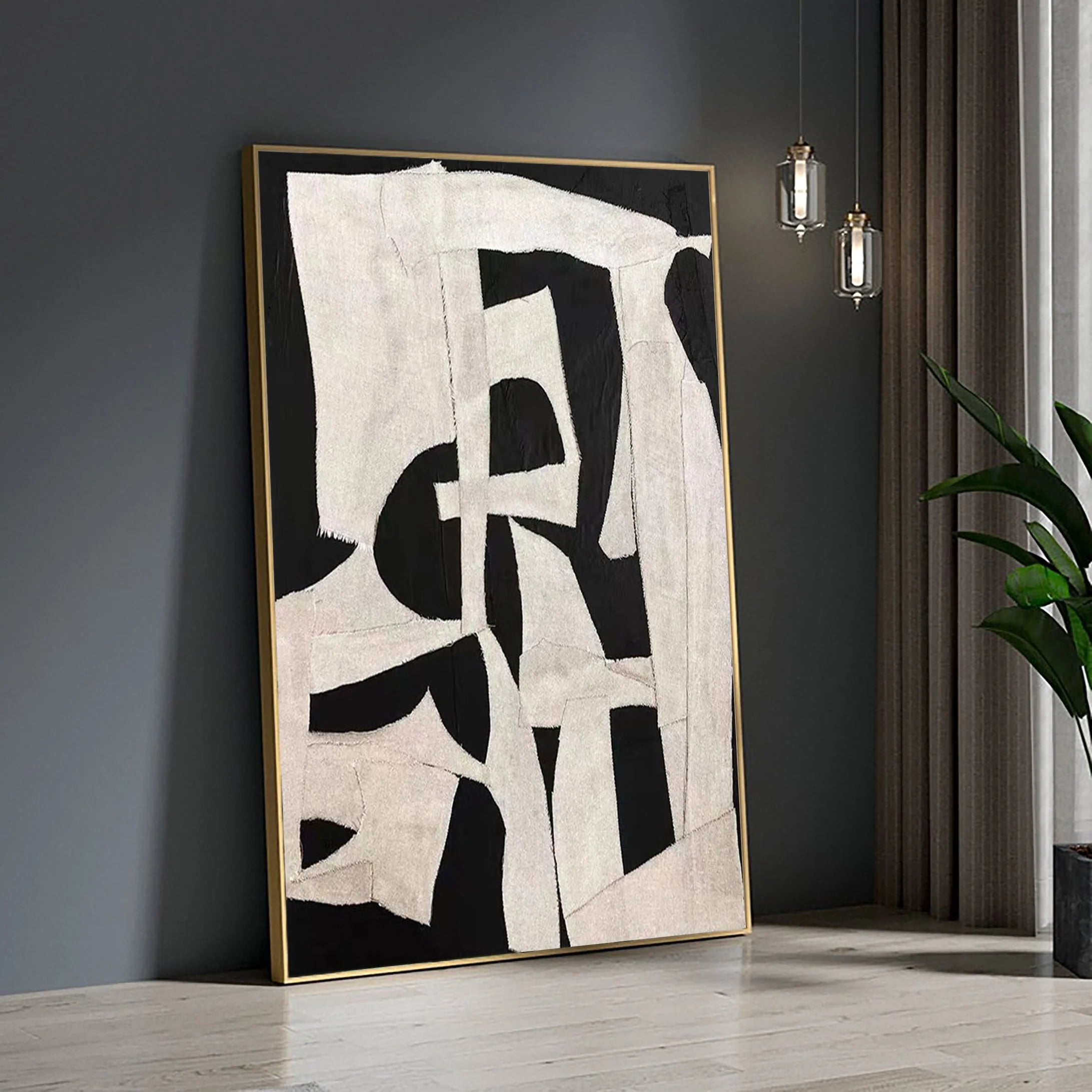 Geometric Abstract Wabi Sabi Artwork Large Beige 3D Textured Painting on Canvas