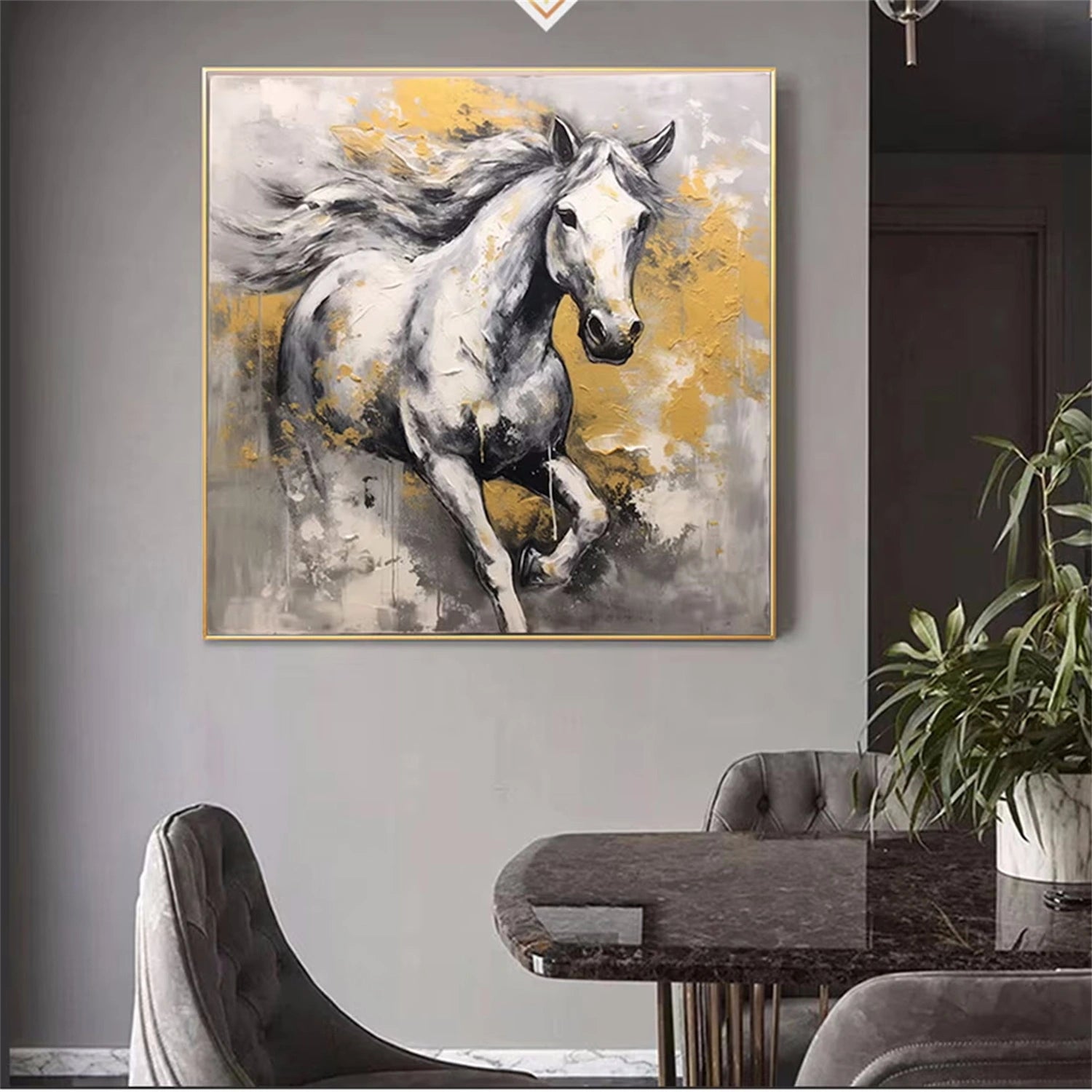 Black and White Horse Abstract Animal Wall Art #AL066