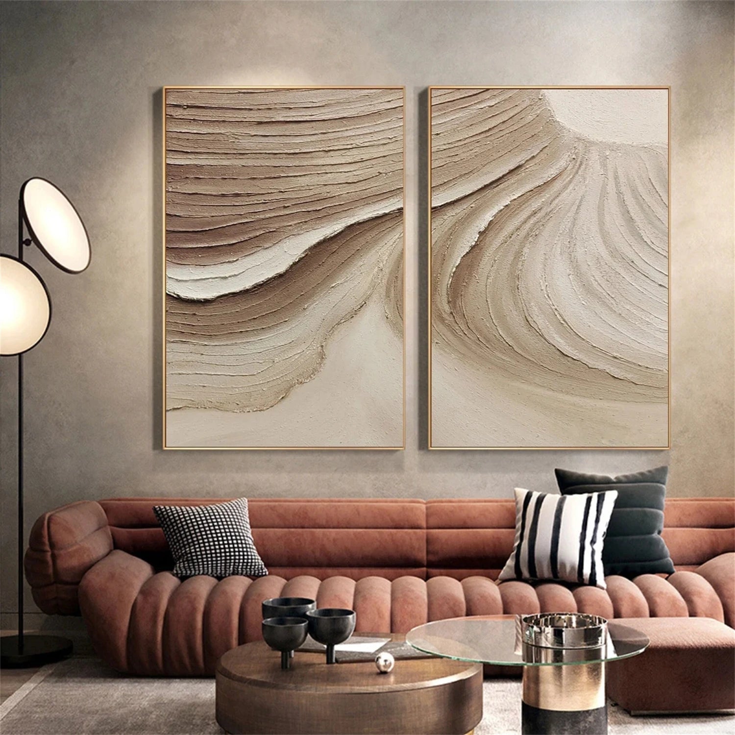 Minimalist Brown & Beige Art  Set of 2 #MB020