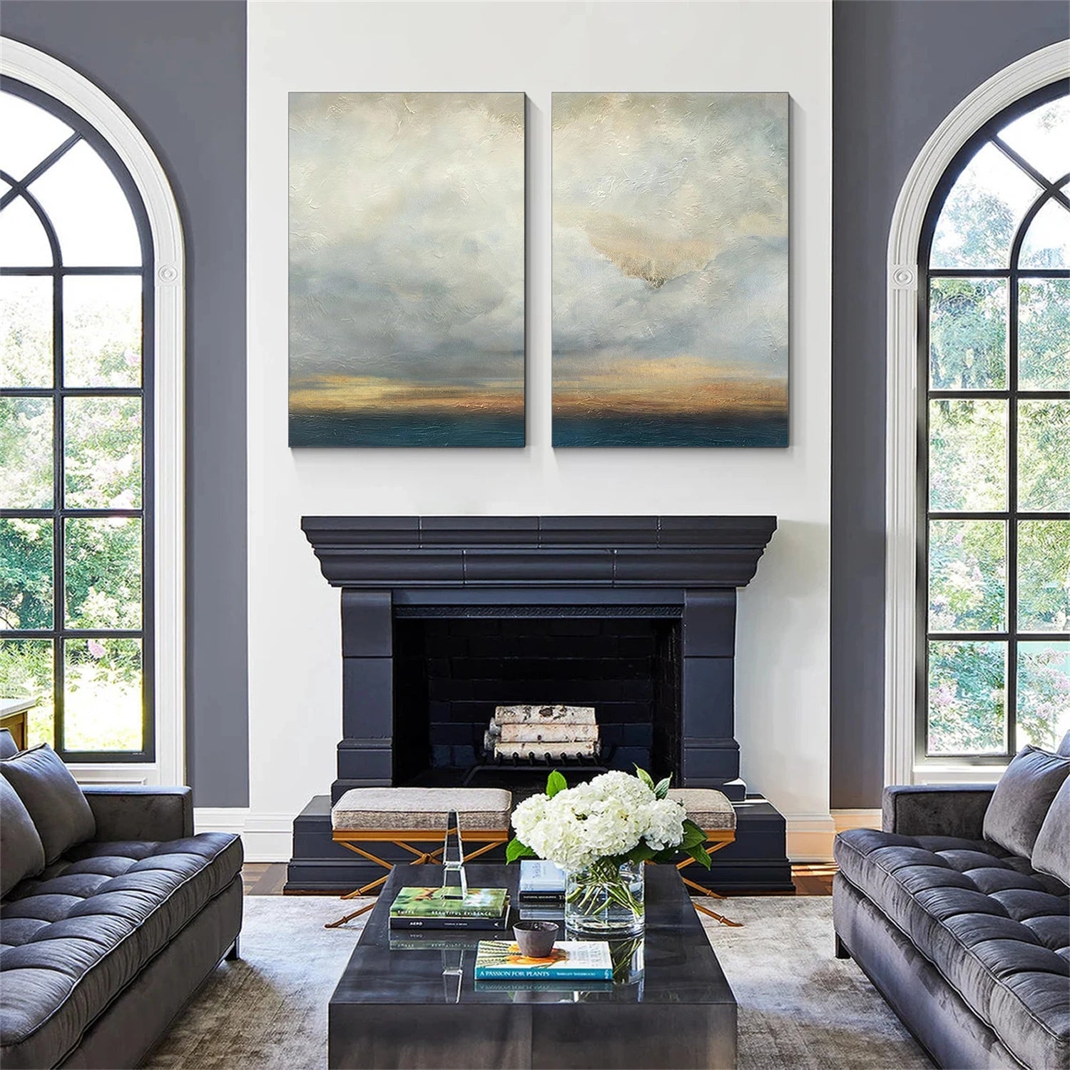 Blue and Gold Abstract Canvas Art Set of 2 #WS906