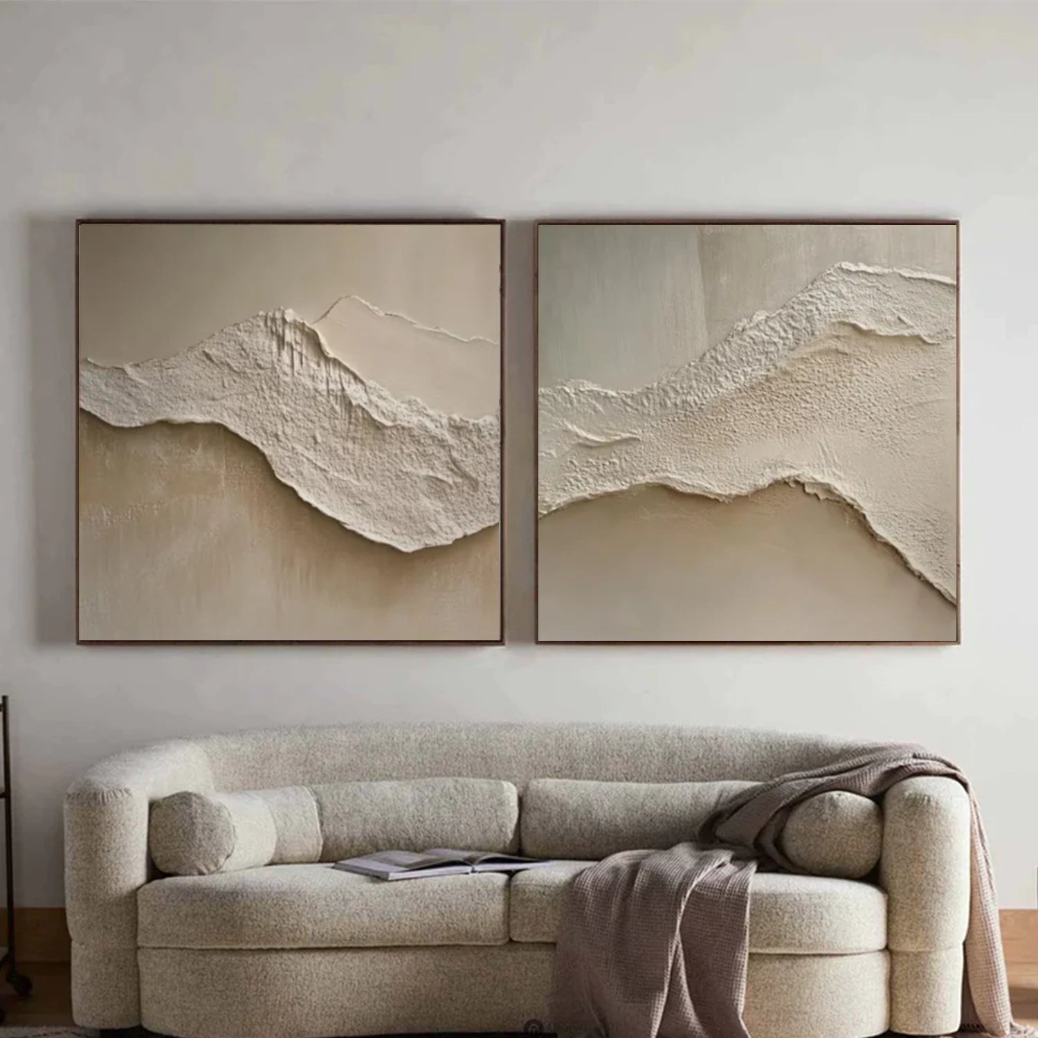 Beige and Brown Minimalist Textured Canvas Art Set of 2 #MZ117