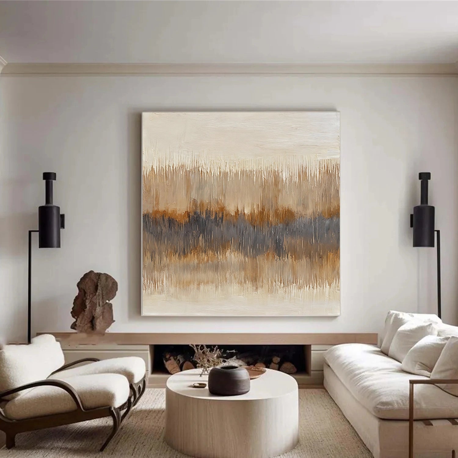 Beige and Brown Abstract Canvas Art #WS898