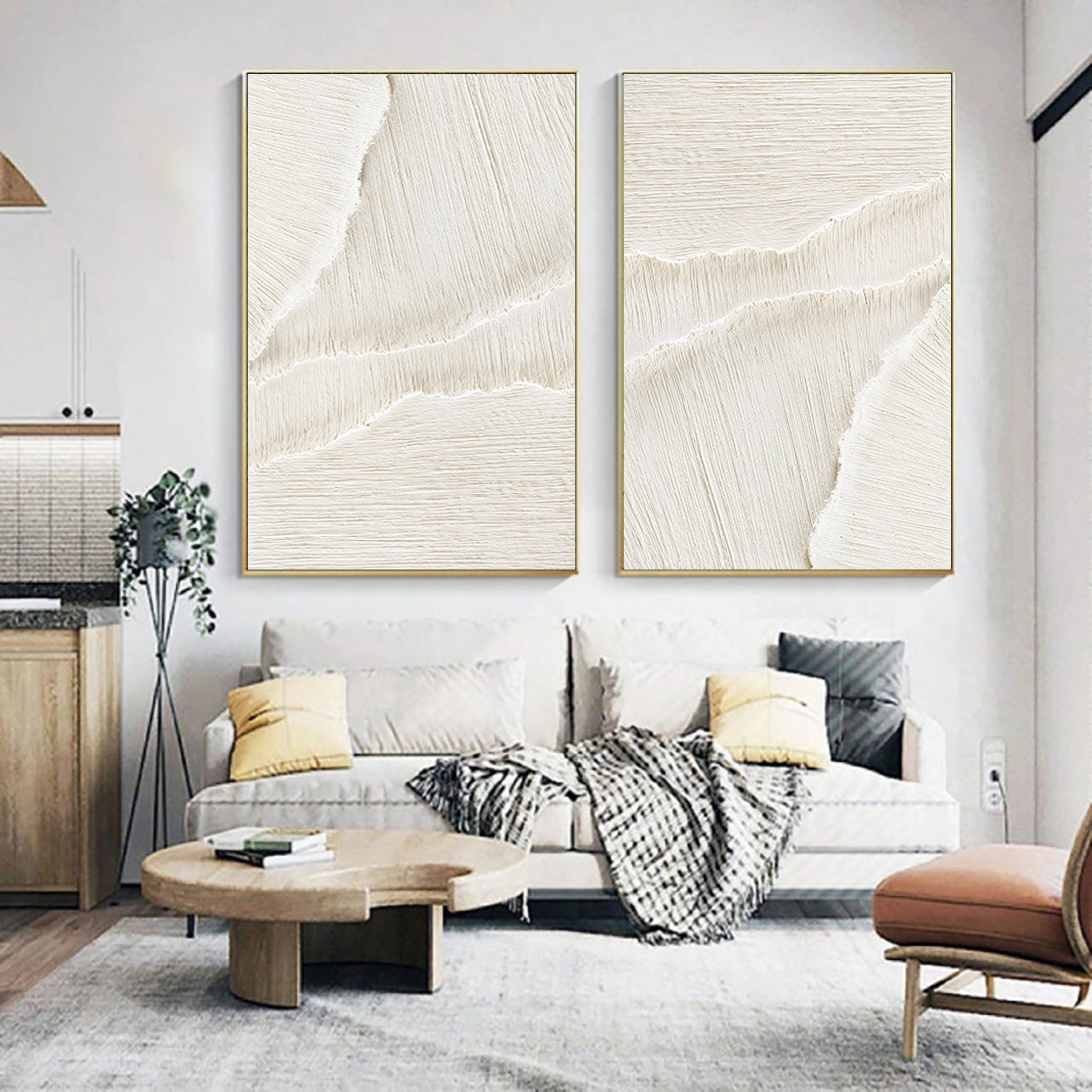 Contemporary Beige Plaster Canvas Art, Large Hand-Painted Surf Textured Painting, Minimalist Wall Decor
