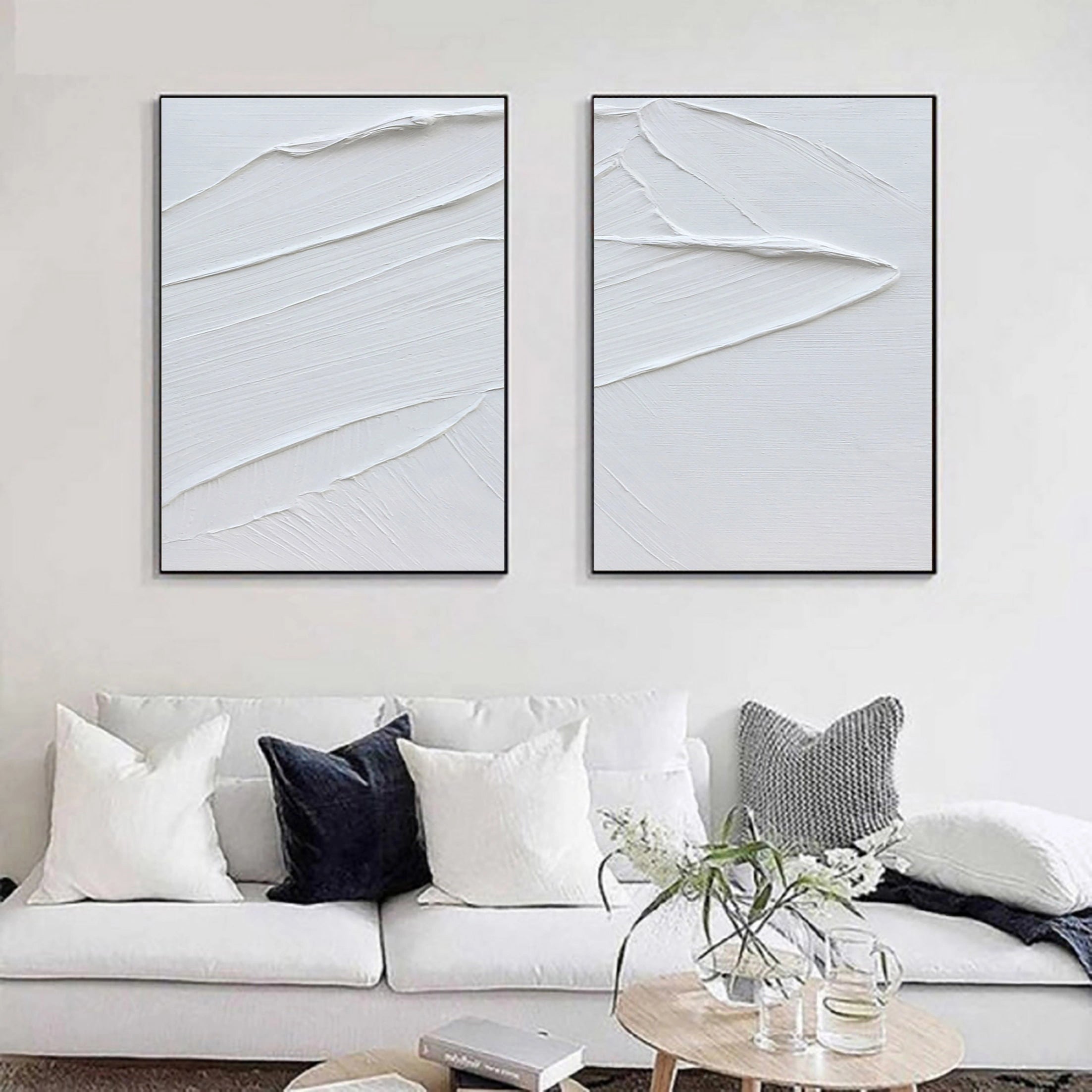 Set of 2 Plaster Art Minimalistic Painting Wall Decor for Room