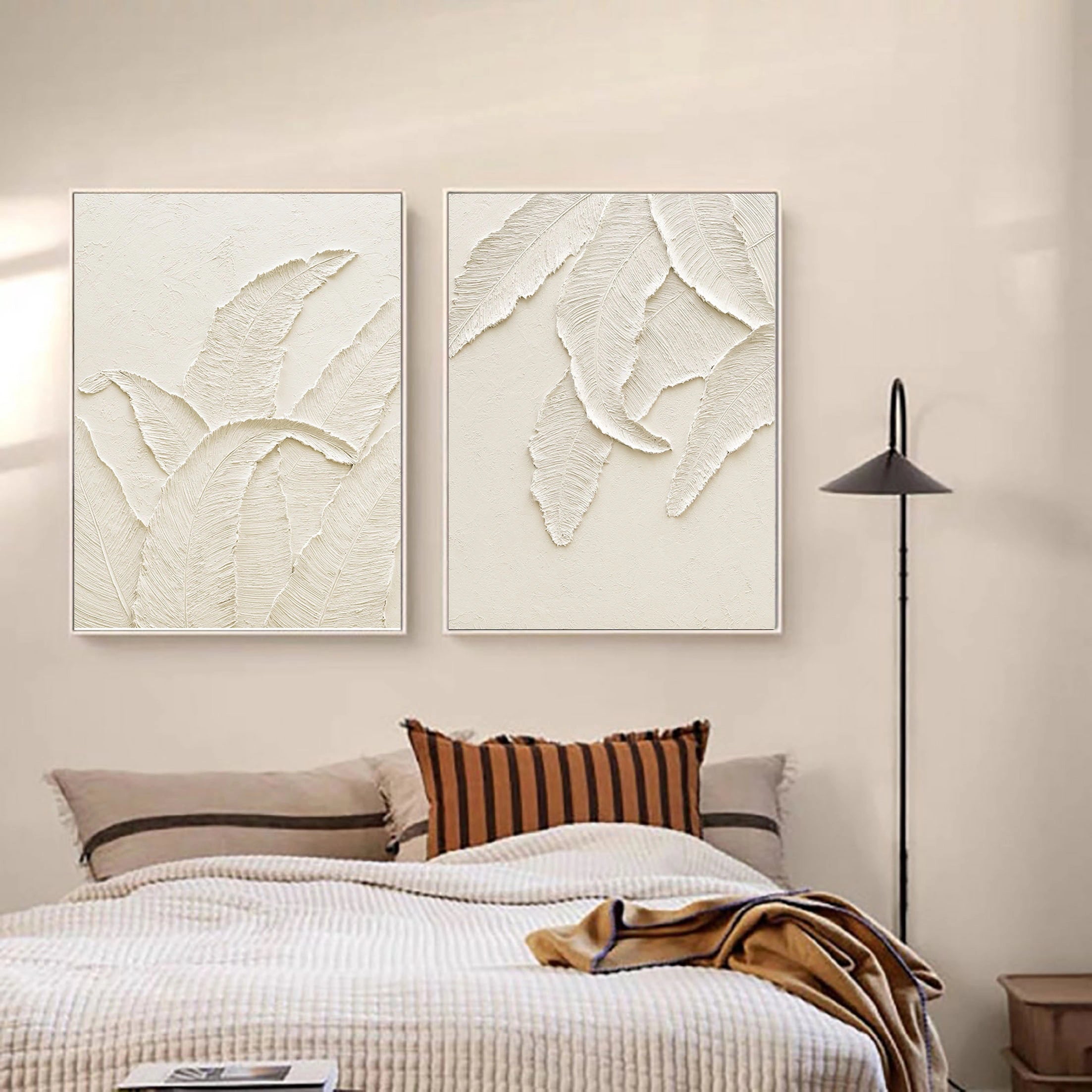 Set of 2 Plaster Art Painting Minimalistic Wall Artwork for Room Decor