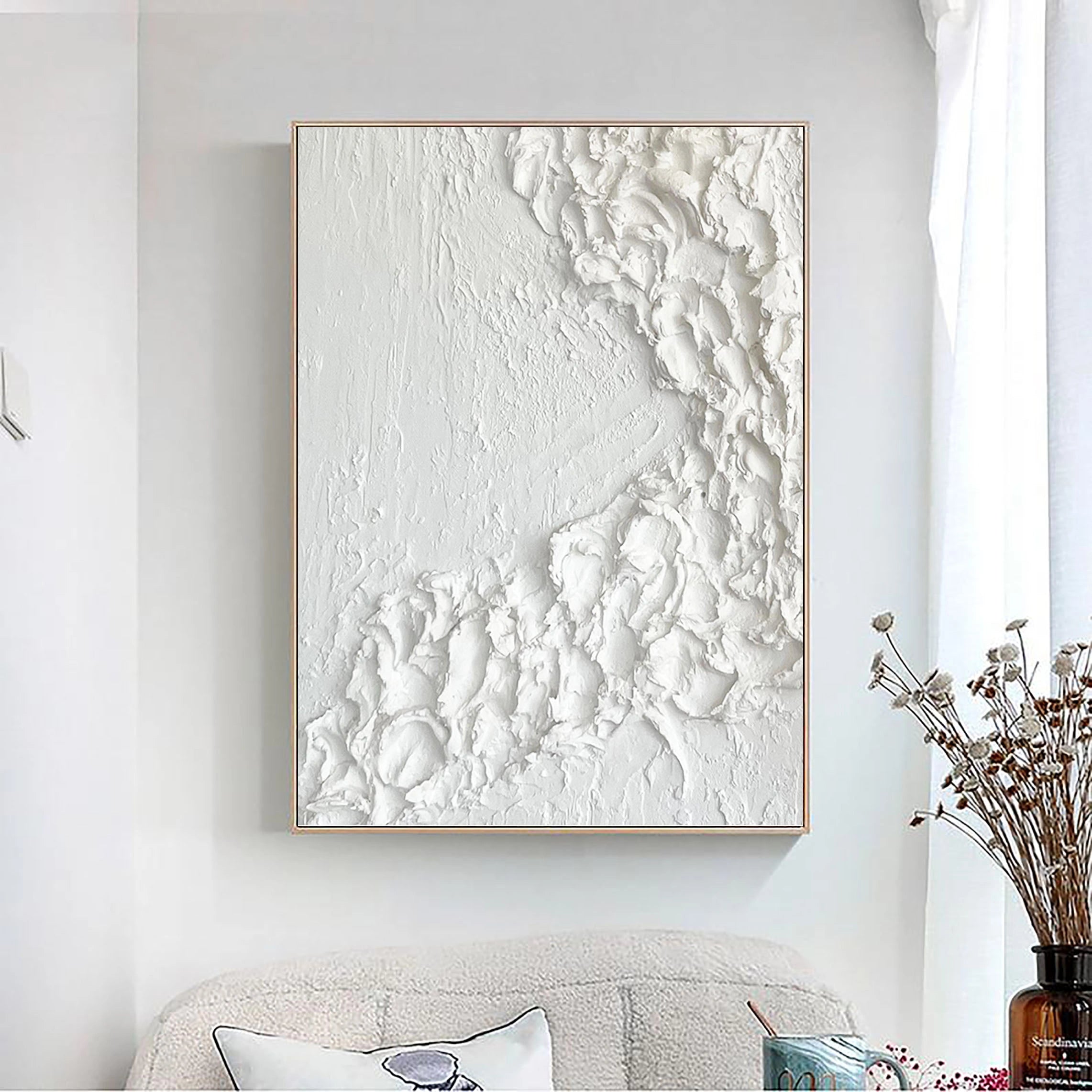 Large White 3D Minimalist Abstract Handcrafted Painting, 3D Thick Texture Wall Art/Home Decor