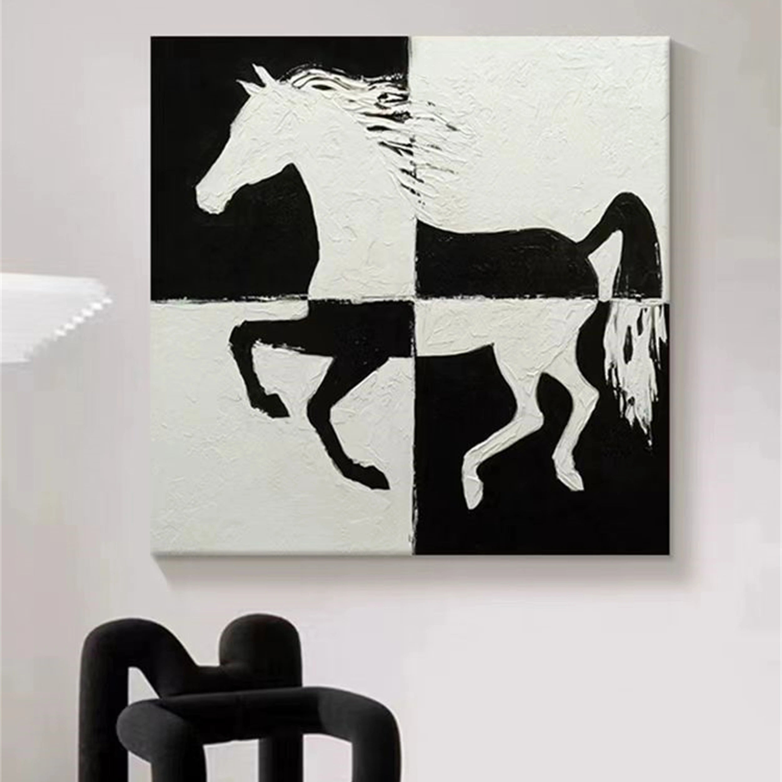 White And Black Horse Abstract Animal Wall Art #AL031