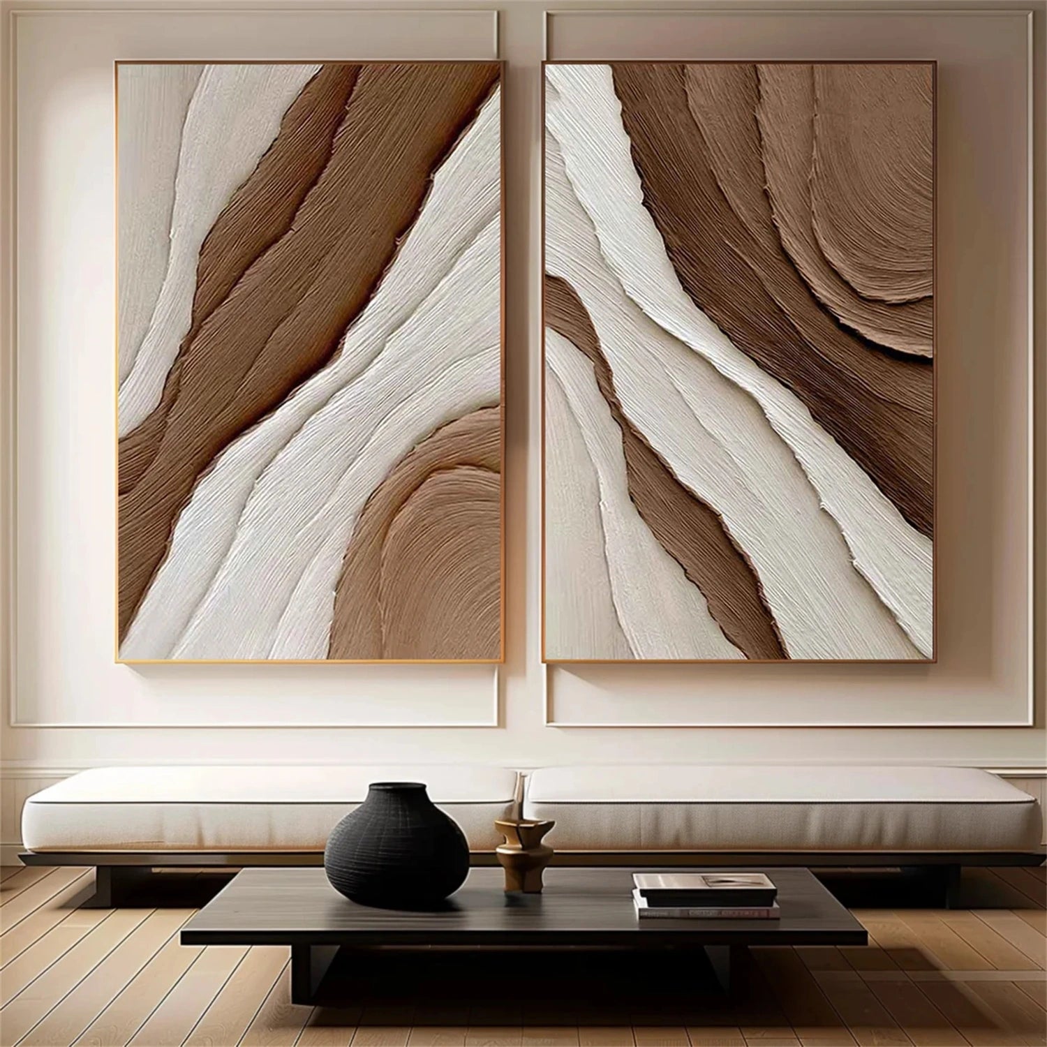 Minimalist Brown & Beige Art  Set of 2 #MB012