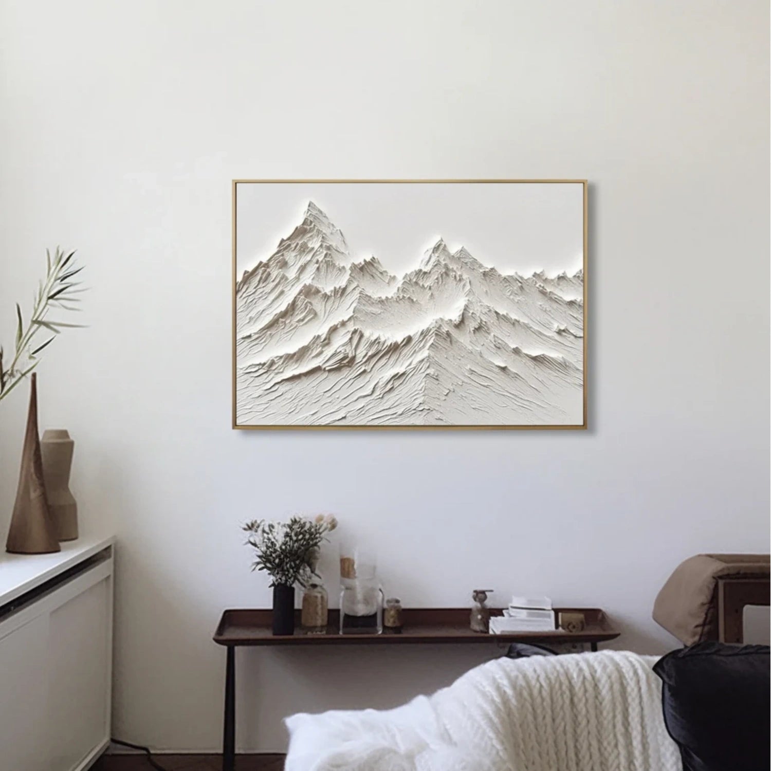 White Minimalistic Mountain Textured Art #MM205