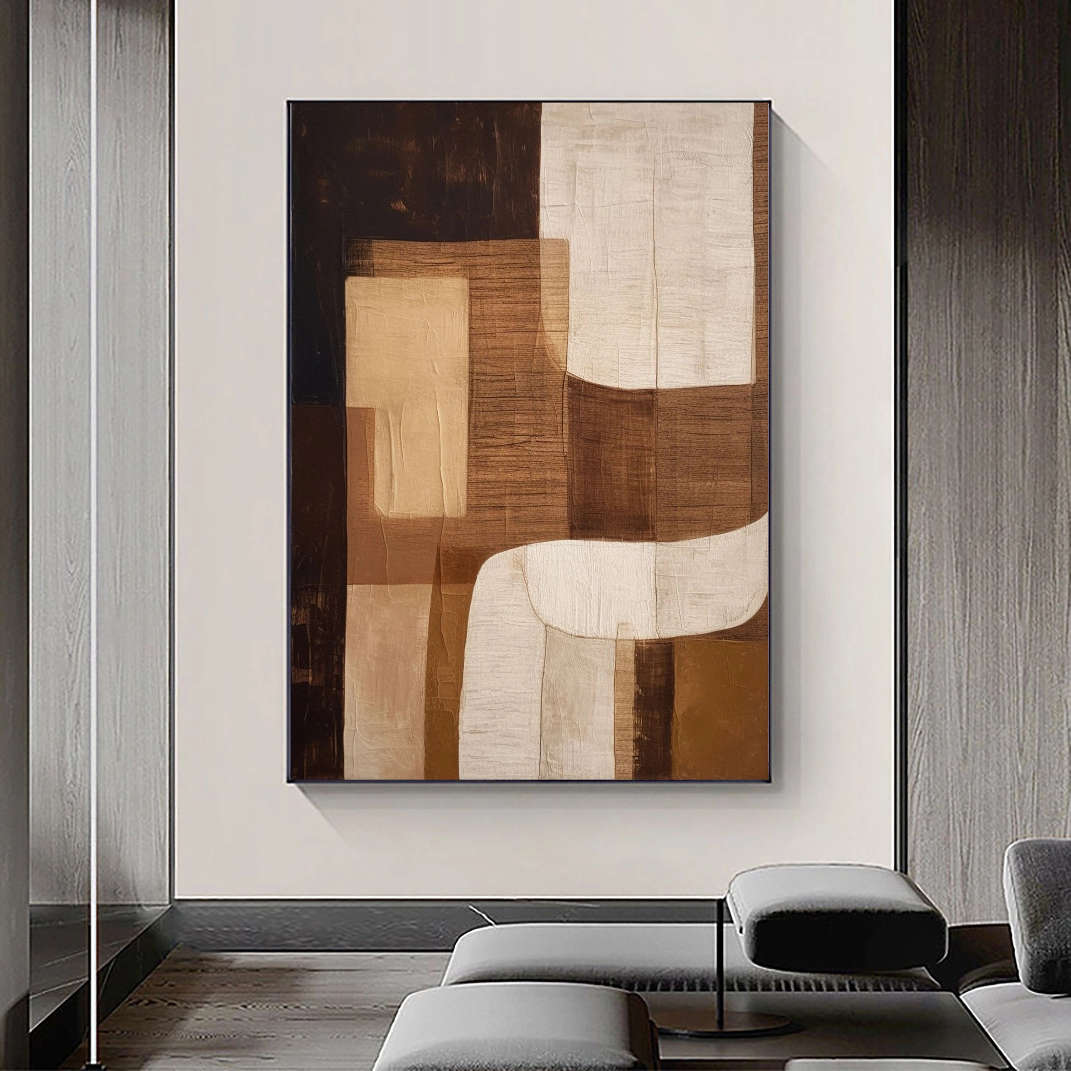 Eleanos Gallery Tan and Brown Wabi Sabi Big Canvas Abstract Wall Decor by Artist