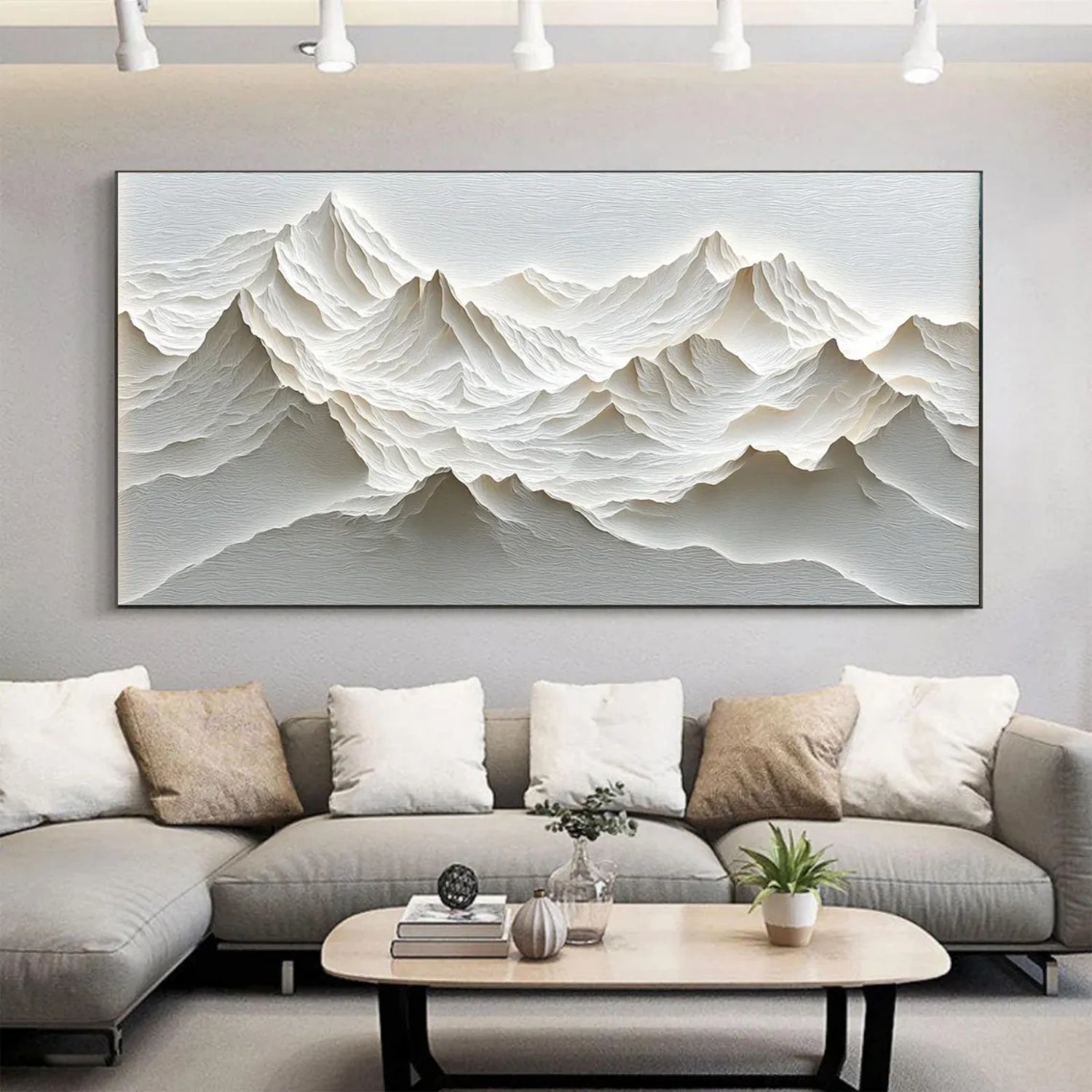 White Minimalistic Mountain Textured Art #MM210