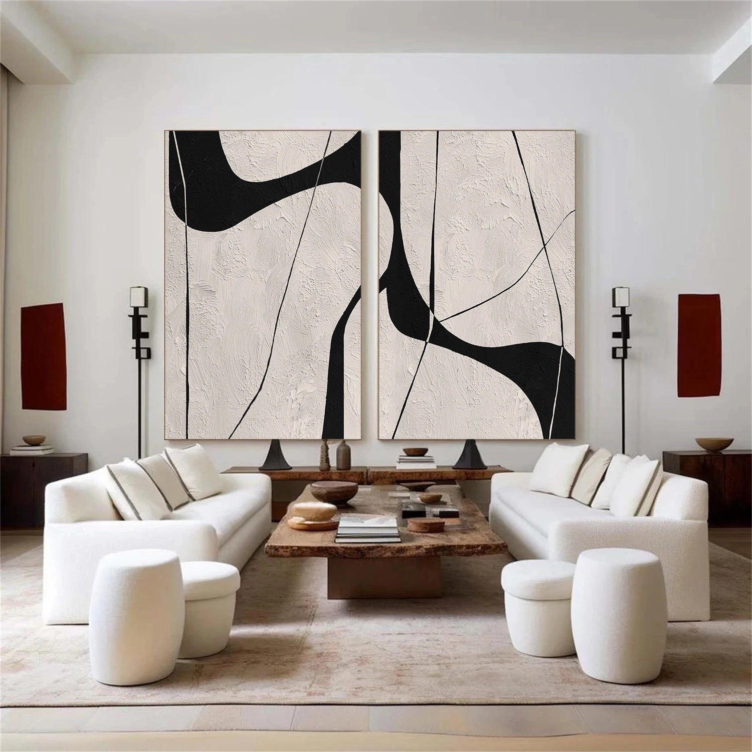 Beige & Black Abstract Textured Canvas Art Set of 2 #WS781
