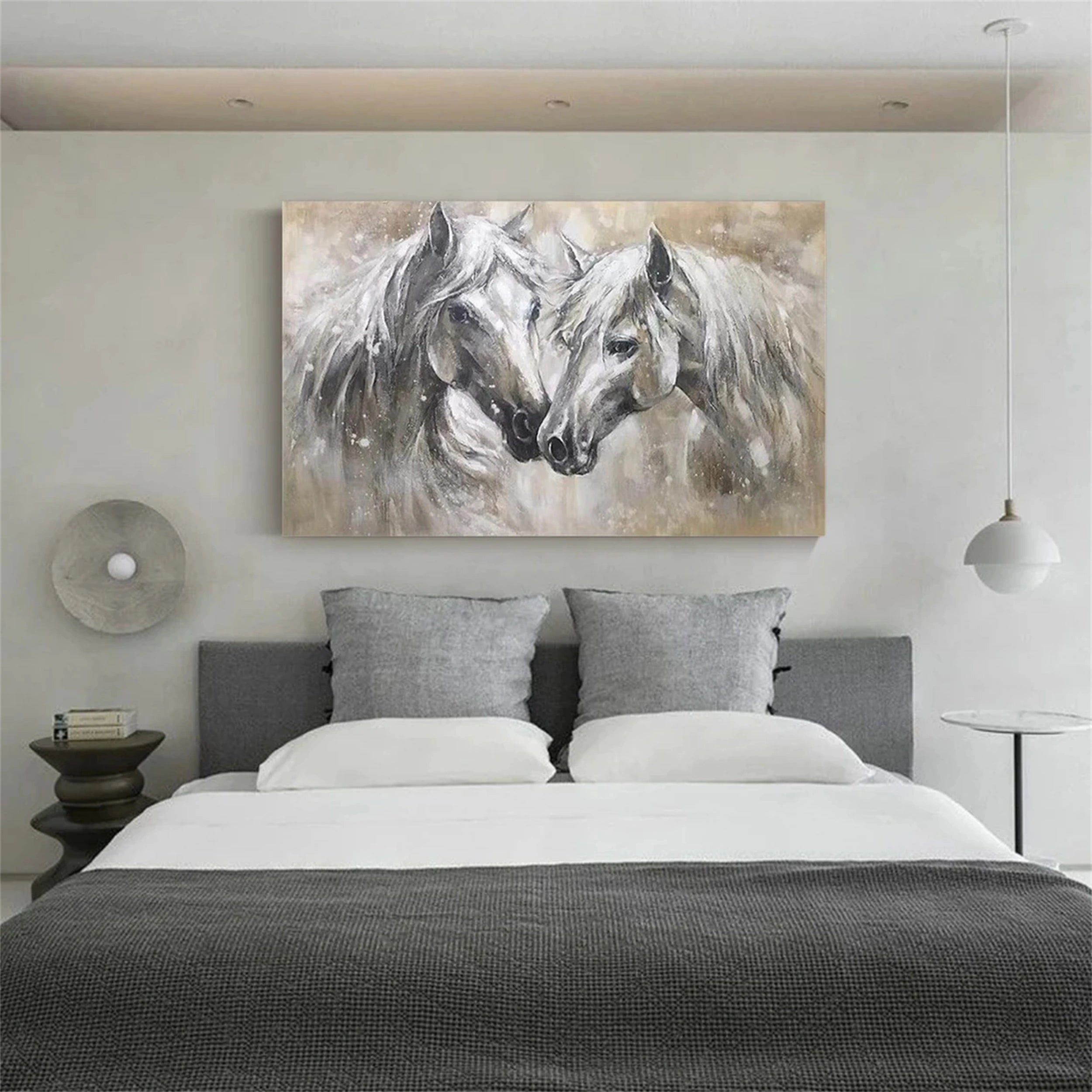 White and Black Horse Abstract Animal Wall Art #AL046